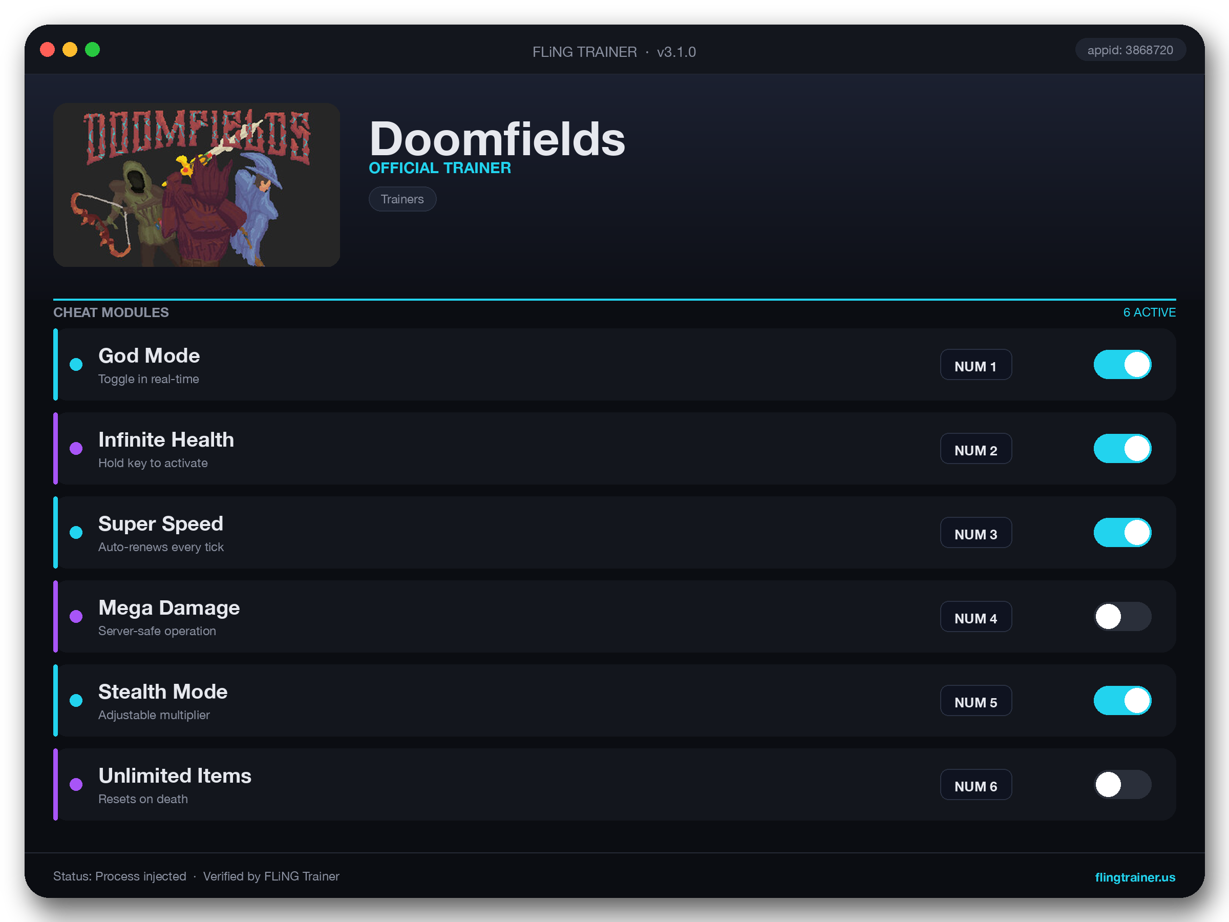 Doomfields Trainer interface