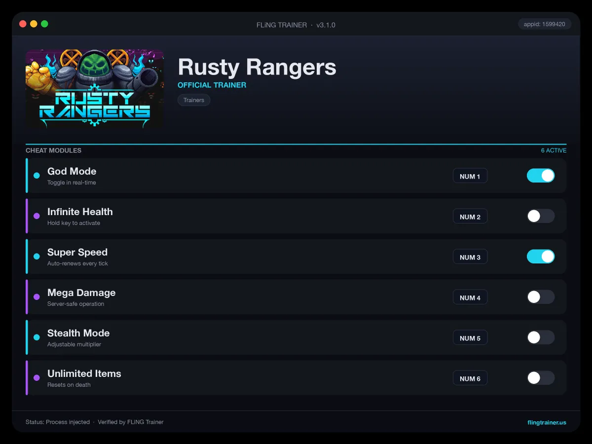 Rusty Rangers Trainer interface