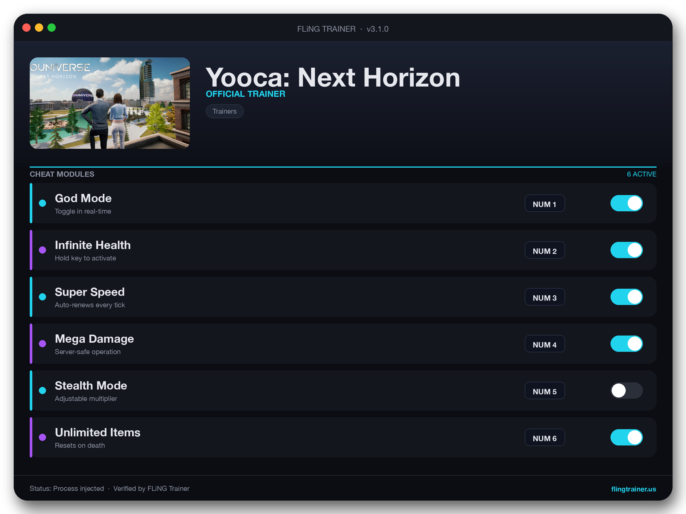 Yooca: Next Horizon Trainer interface