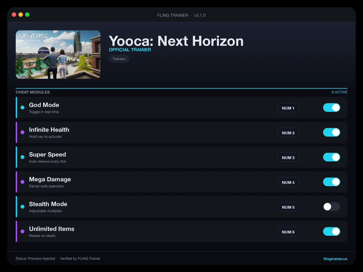 Yooca: Next Horizon Trainer interface