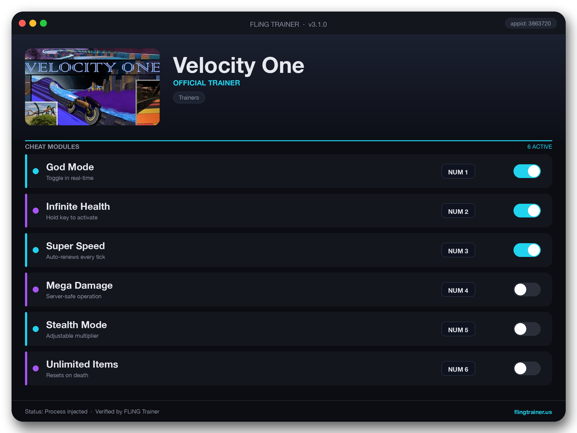 Velocity One Trainer interface