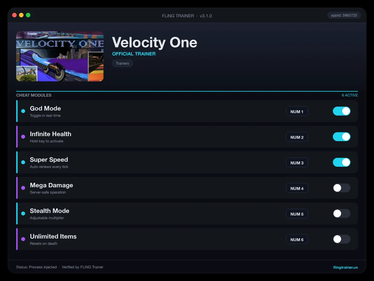Velocity One Trainer interface