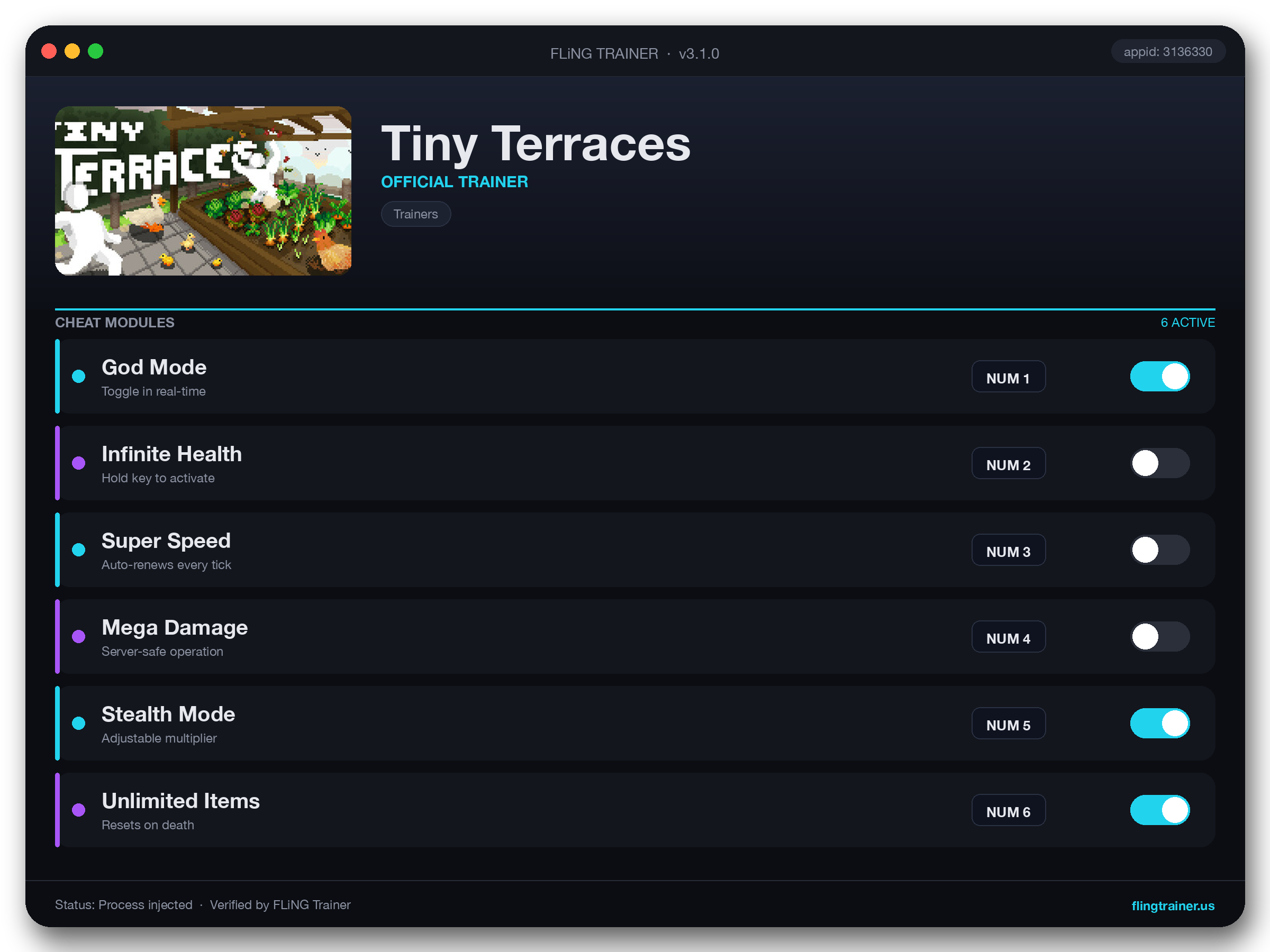Tiny Terraces Trainer interface