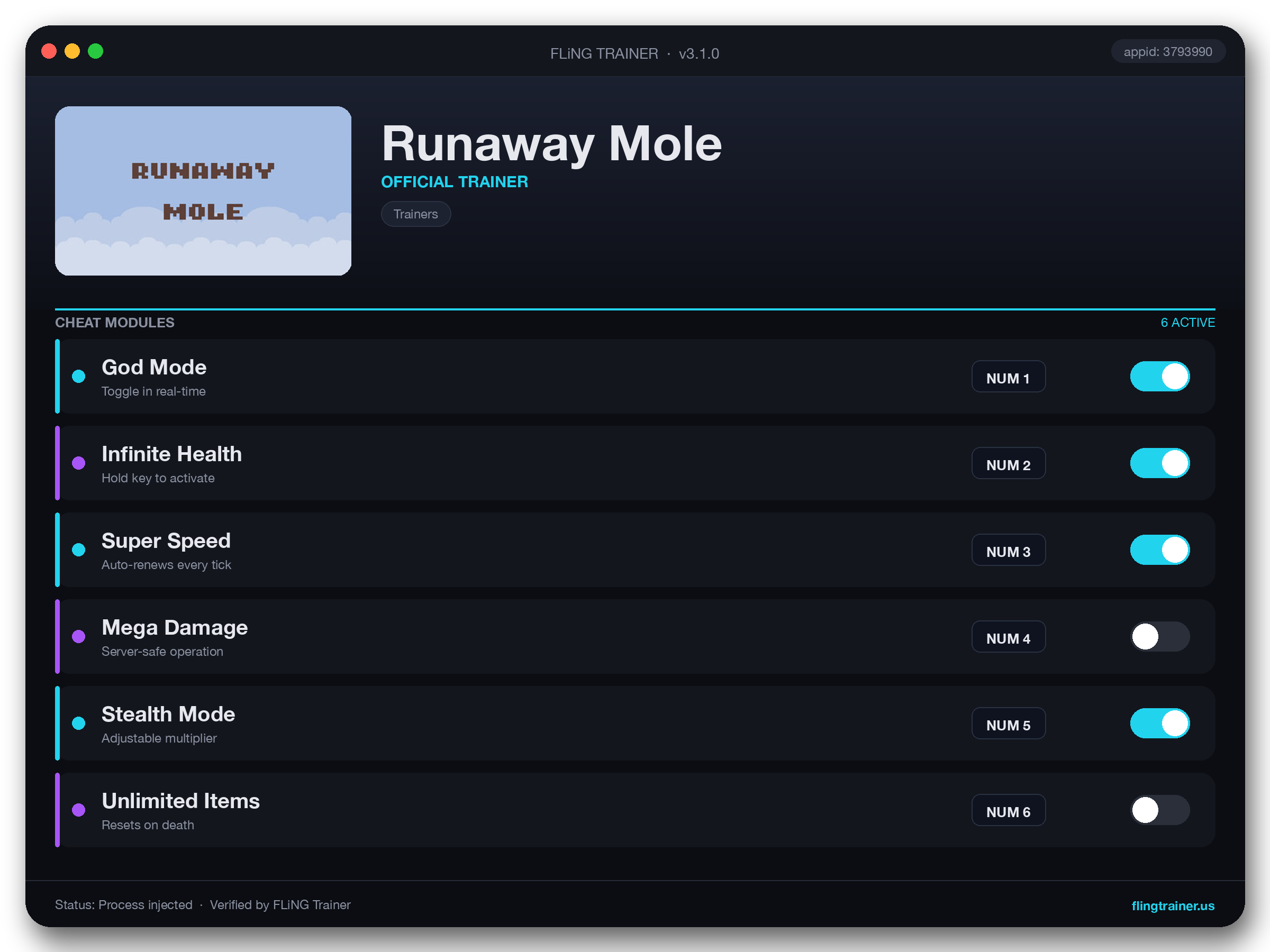 Runaway Mole Trainer interface