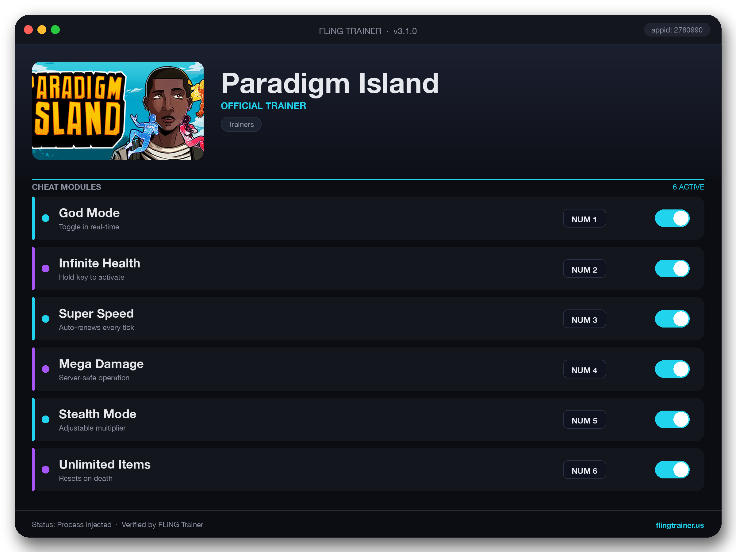 Paradigm Island Trainer interface