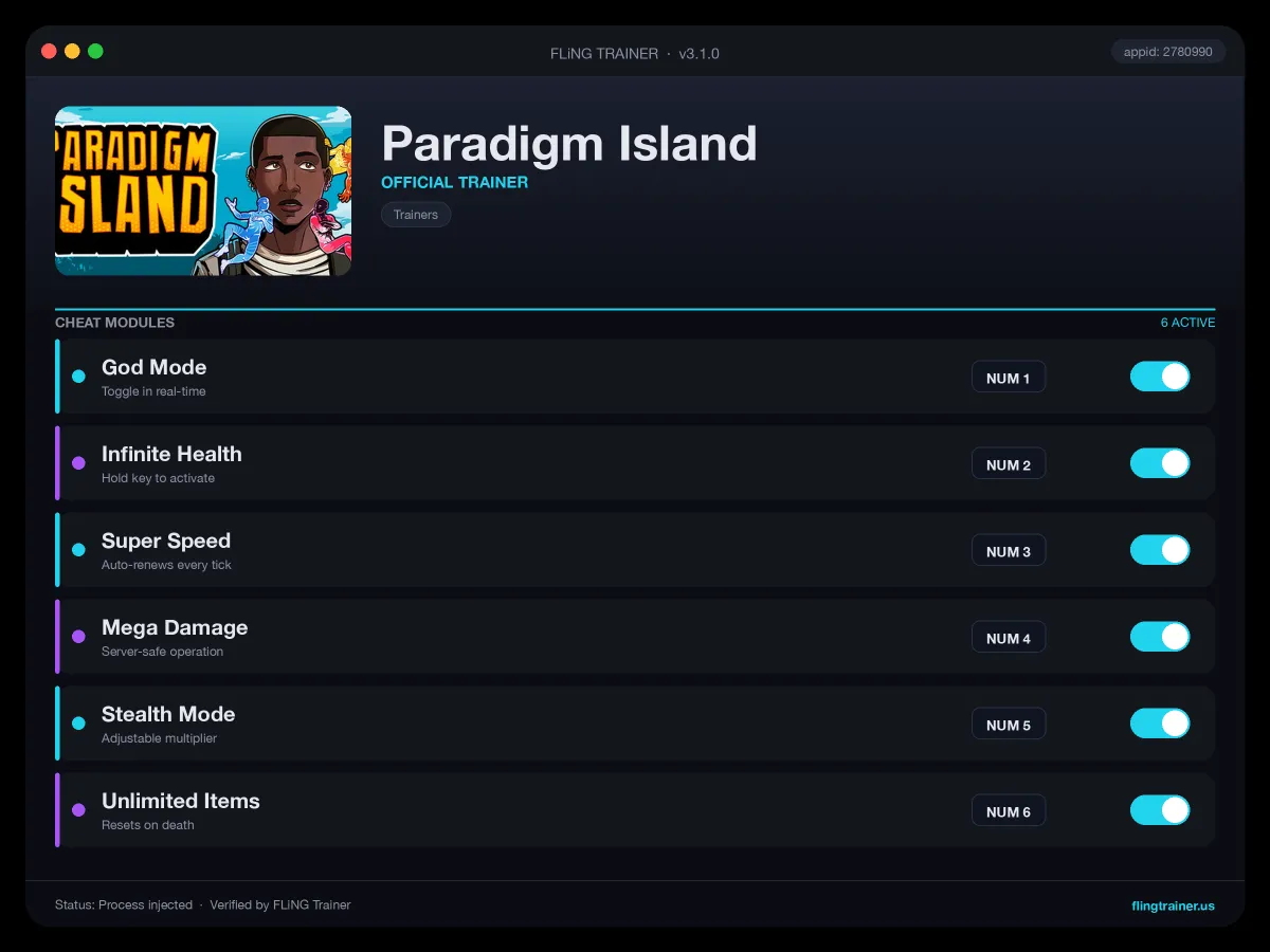 Paradigm Island Trainer interface
