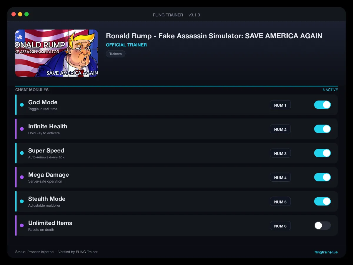 Ronald Rump - Fake Assassin Simulator: SAVE AMERICA AGAIN Trainer interface