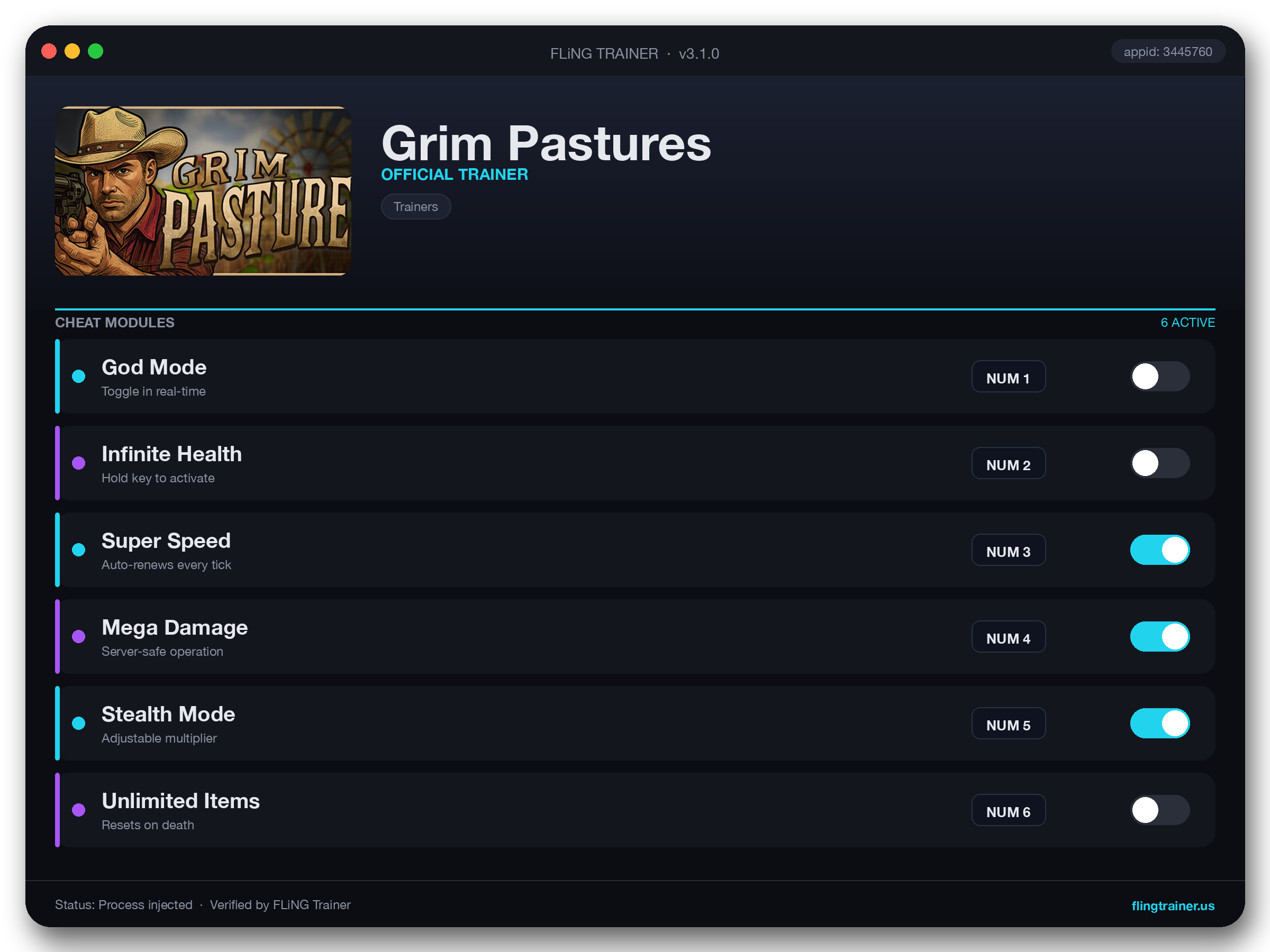 Grim Pastures Trainer interface