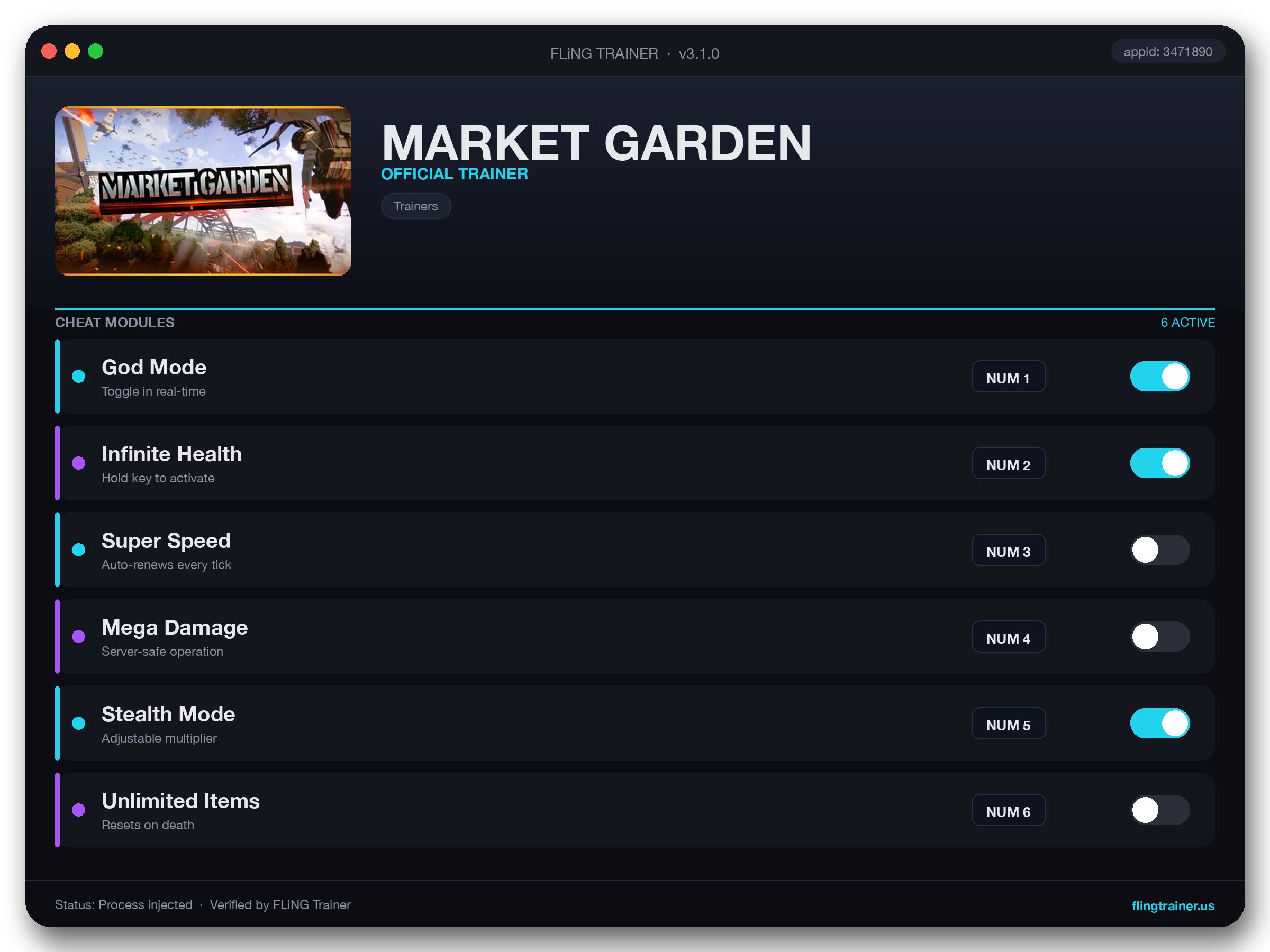 MARKET GARDEN Trainer interface