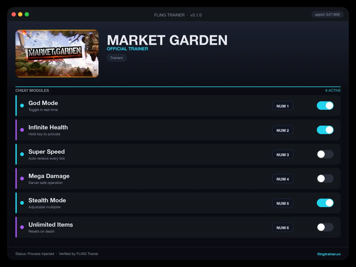 MARKET GARDEN Trainer interface