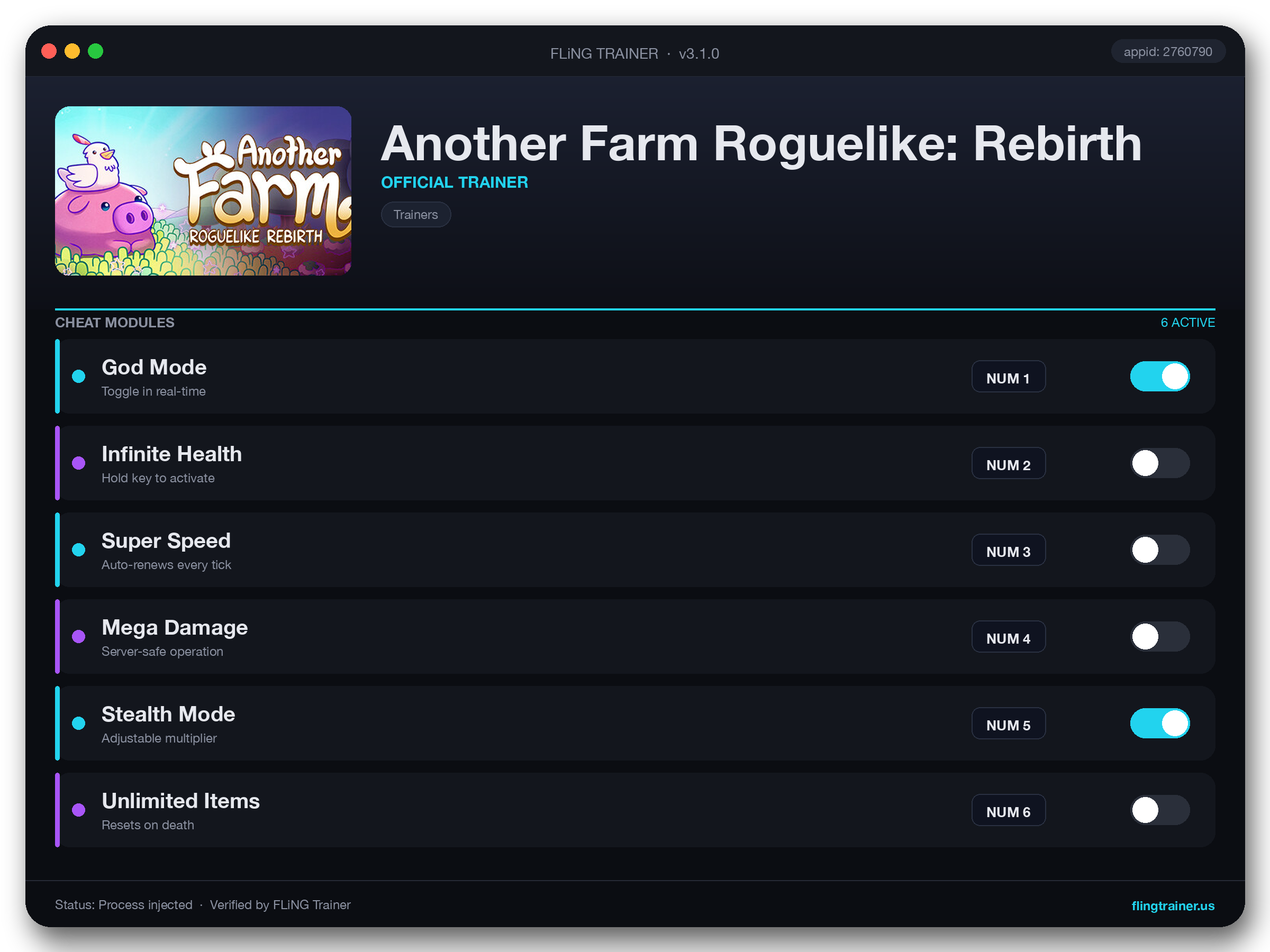 Another Farm Roguelike: Rebirth Trainer interface