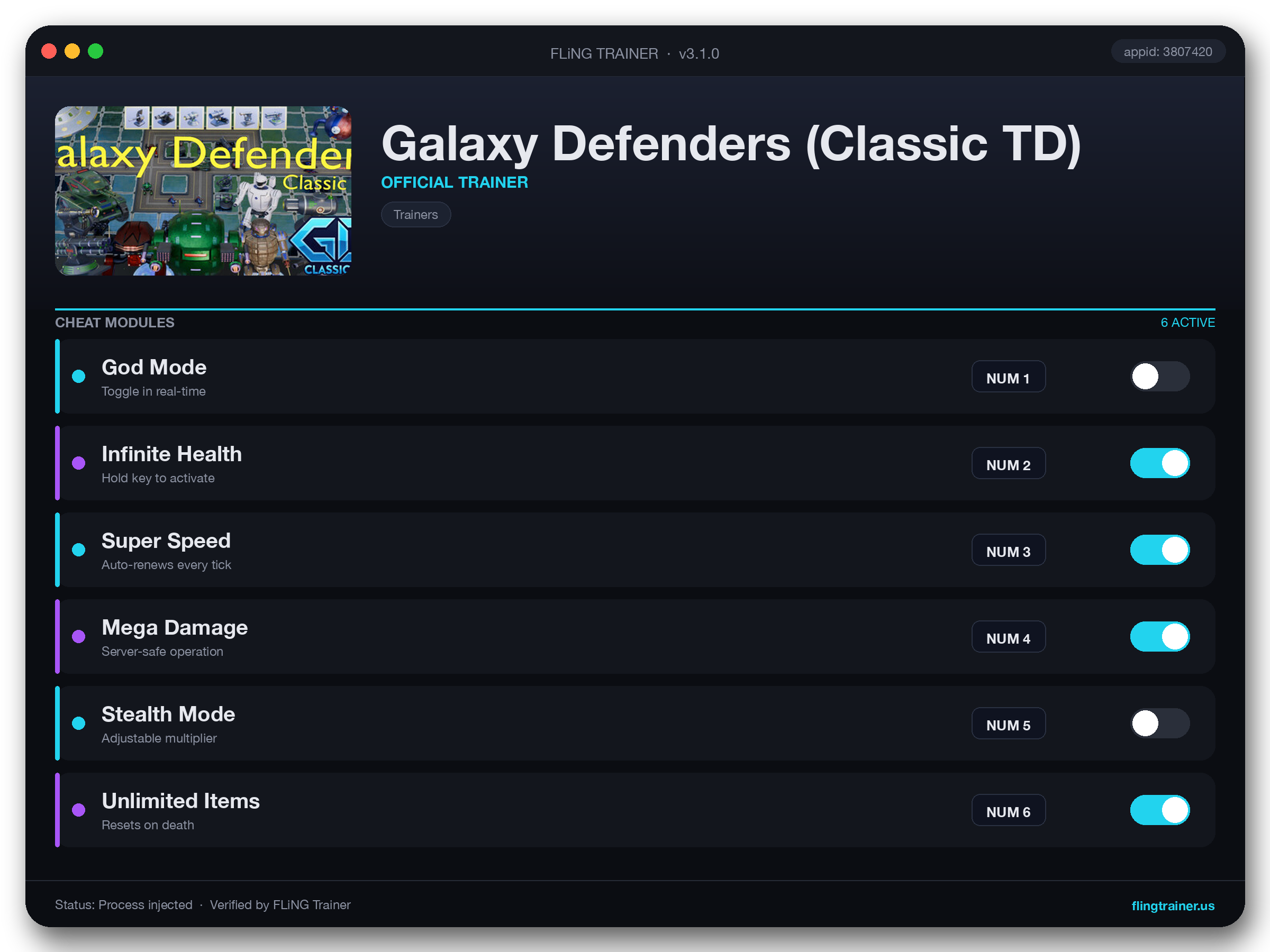 Galaxy Defenders (Classic TD) Trainer interface