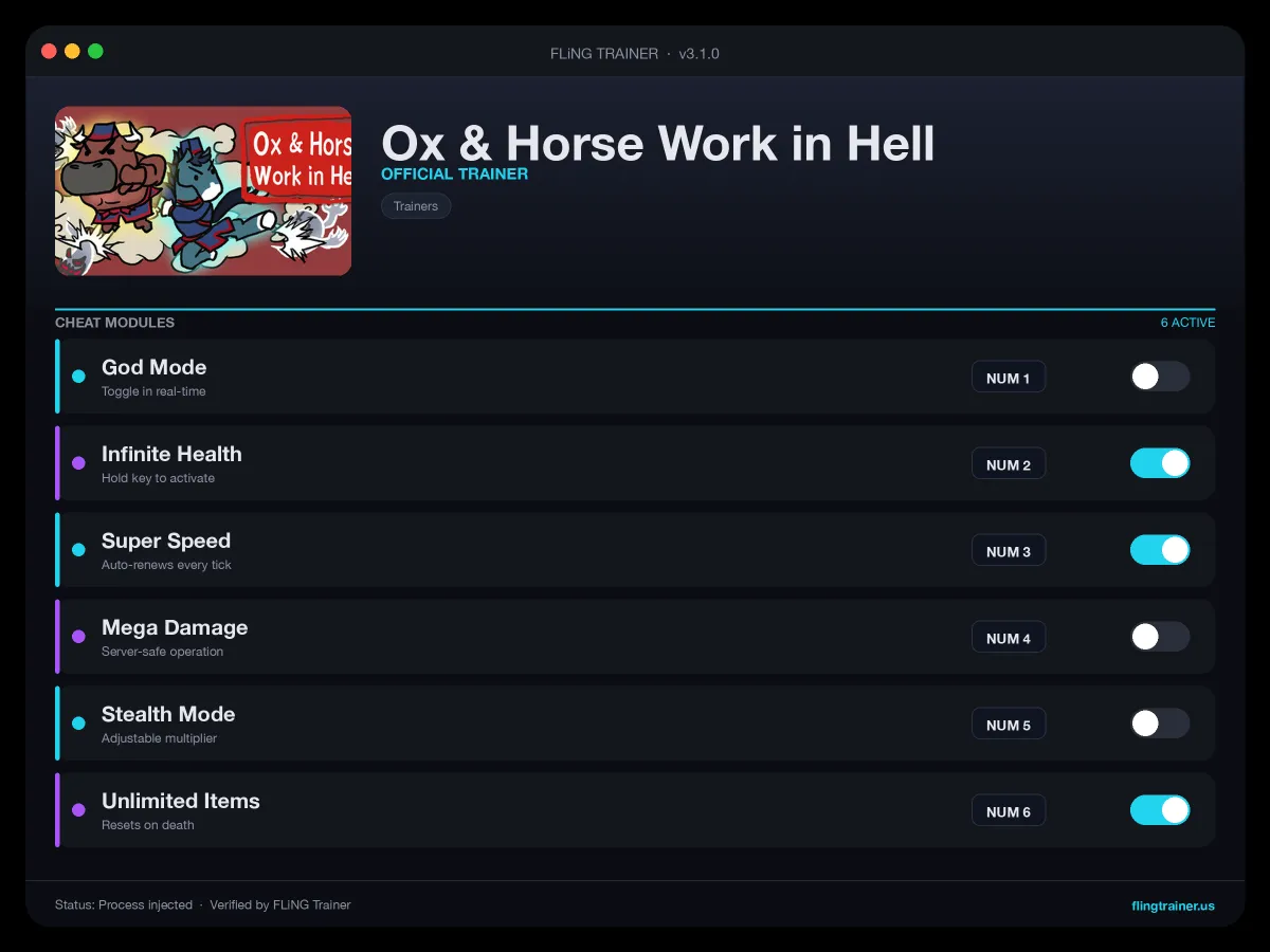 Ox & Horse Work in Hell Trainer interface
