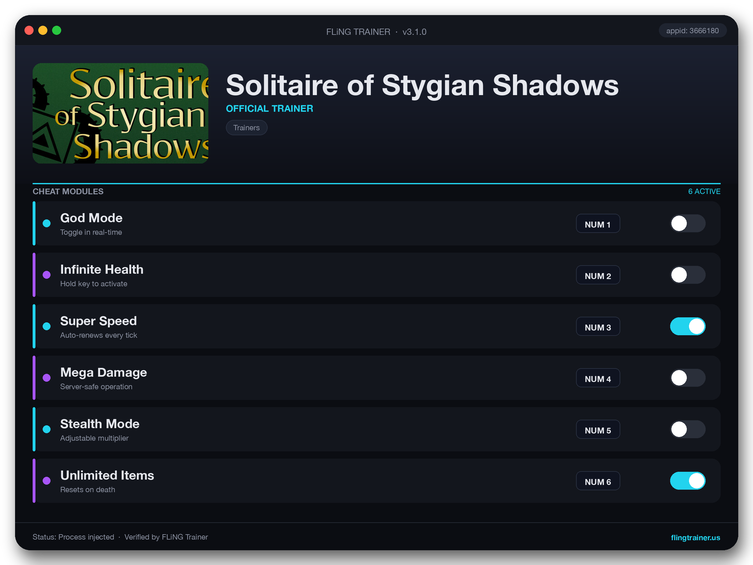 Solitaire of Stygian Shadows Trainer interface