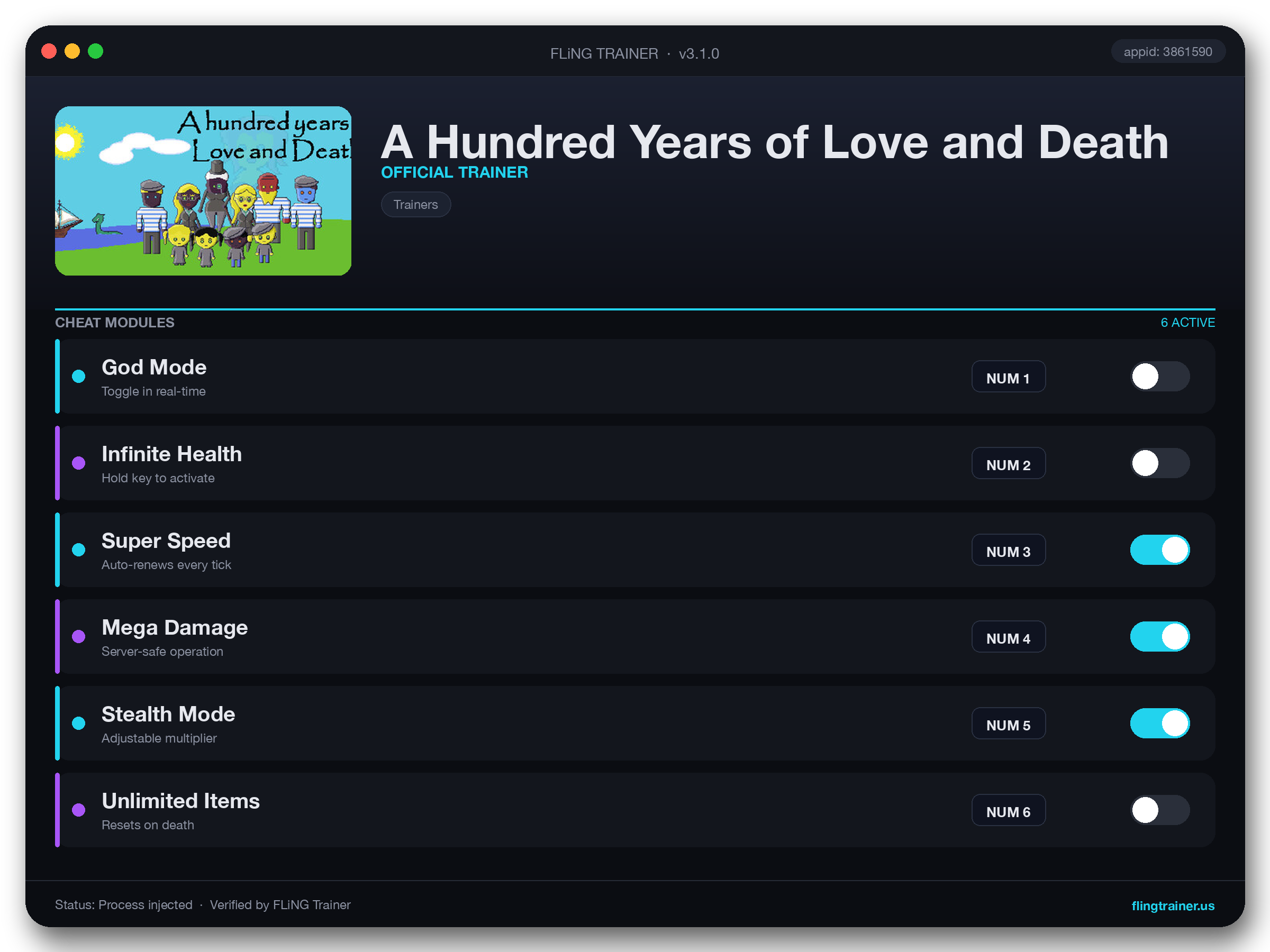 A Hundred Years of Love and Death Trainer interface