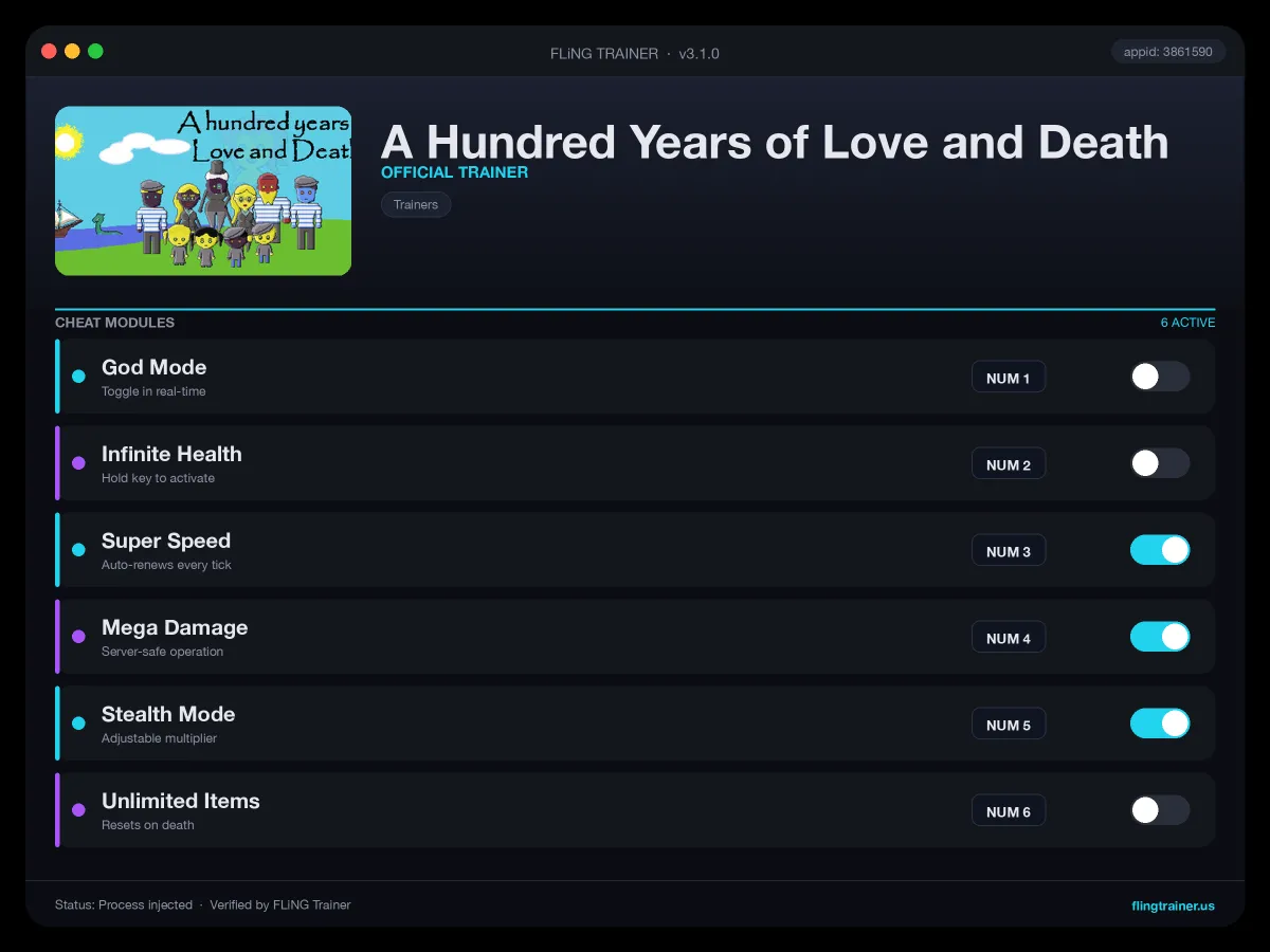 A Hundred Years of Love and Death Trainer interface