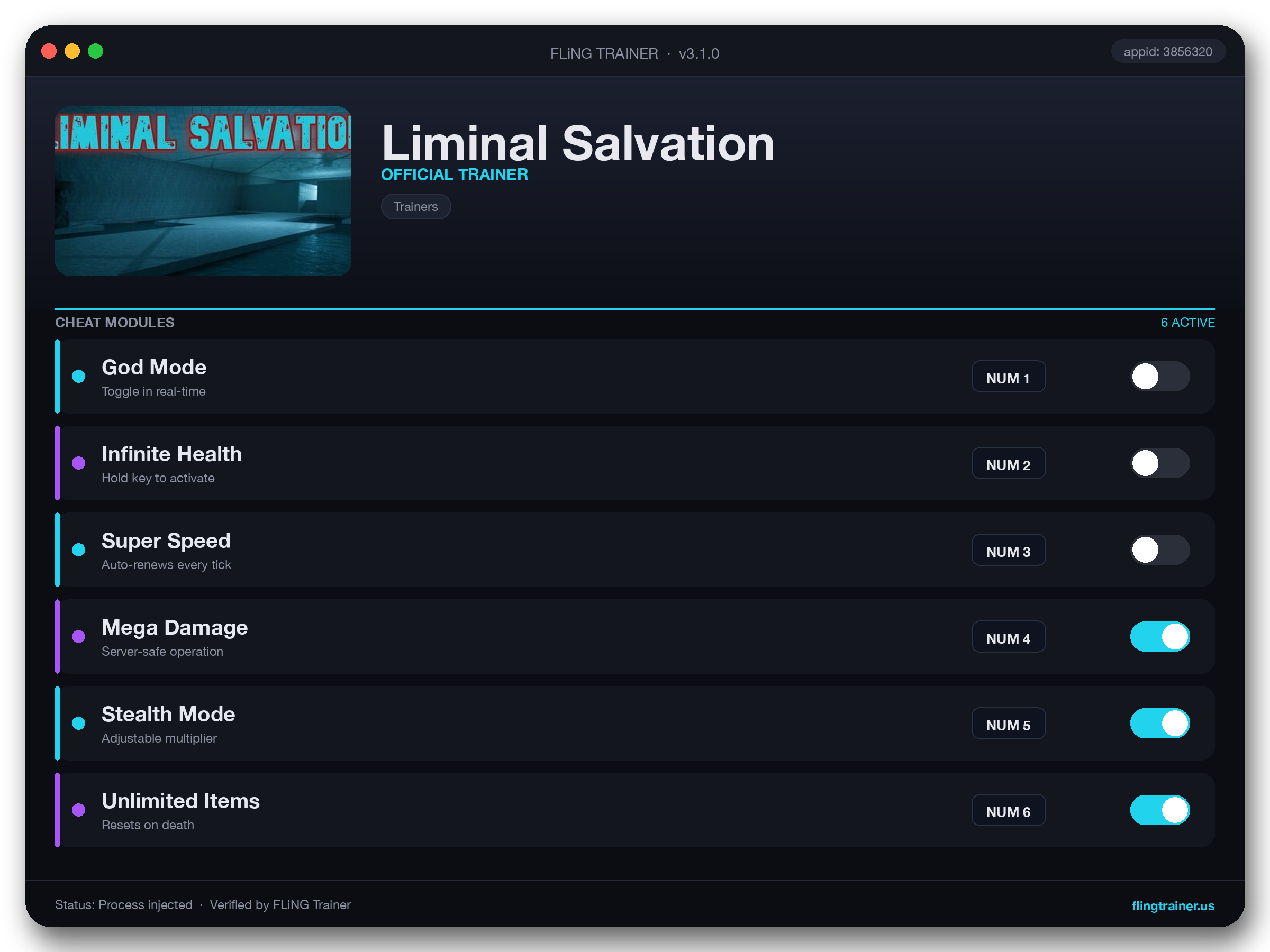 Liminal Salvation Trainer interface