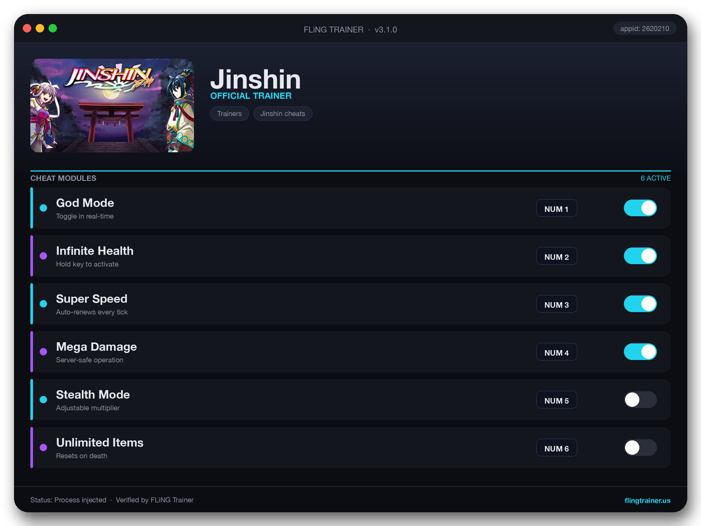 Jinshin Trainer interface