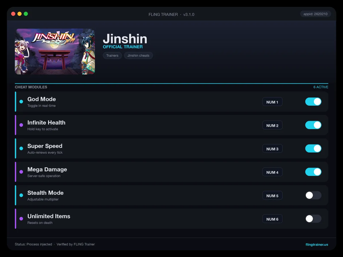 Jinshin Trainer interface