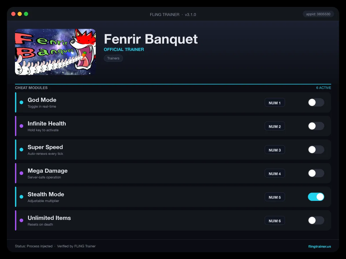 Fenrir Banquet Trainer interface