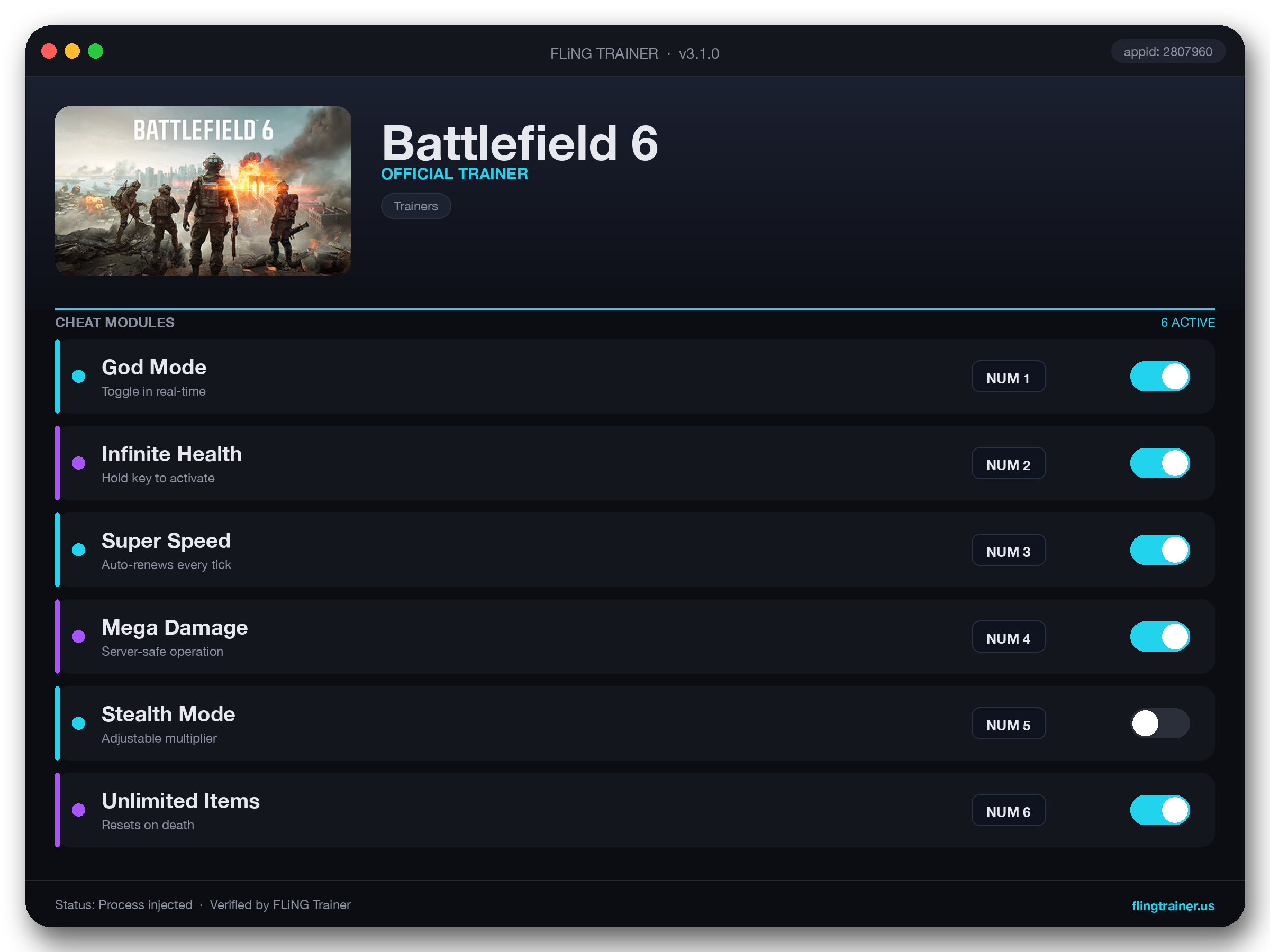 Battlefield 6 Trainer interface