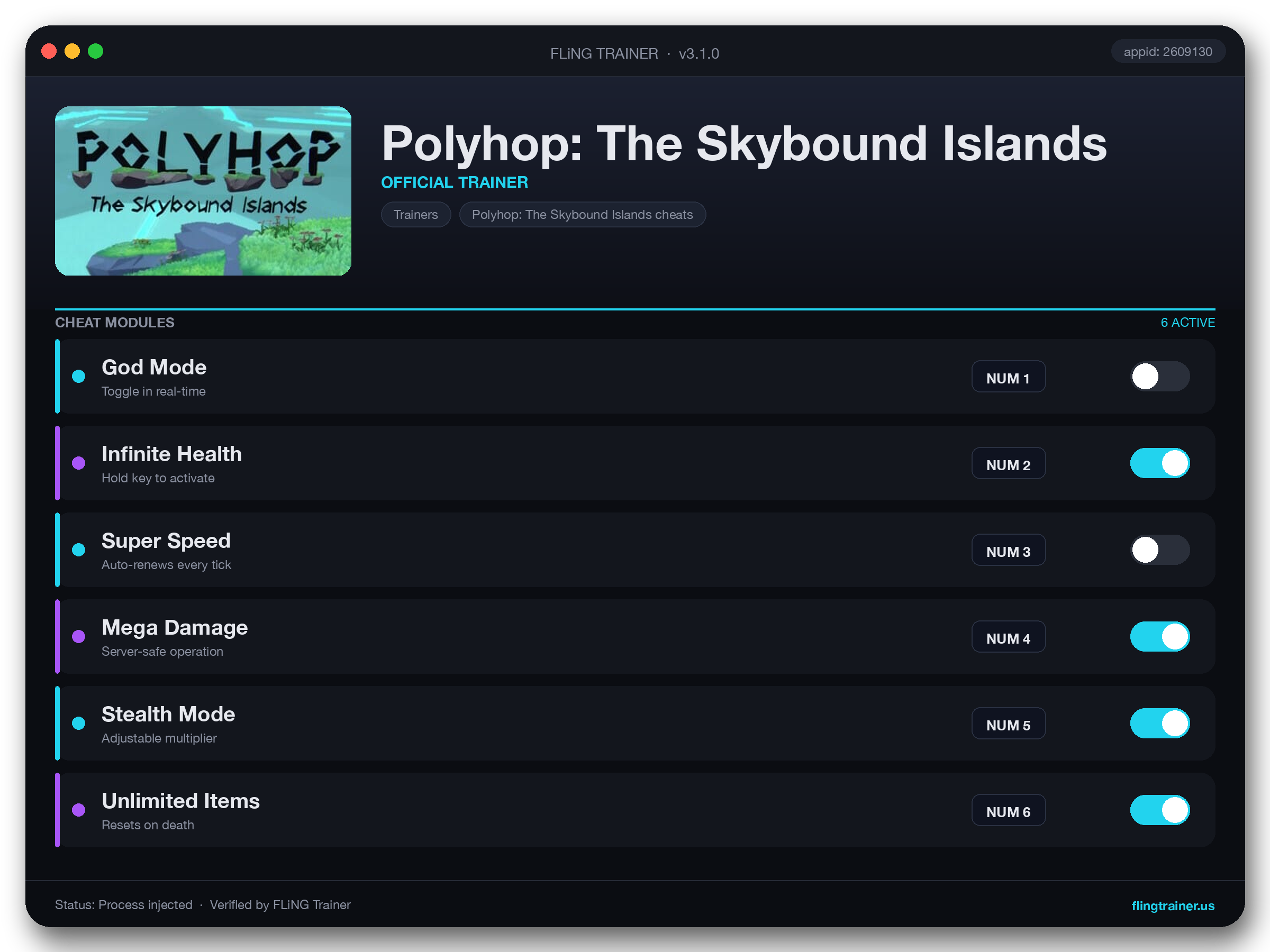 Polyhop: The Skybound Islands Trainer interface