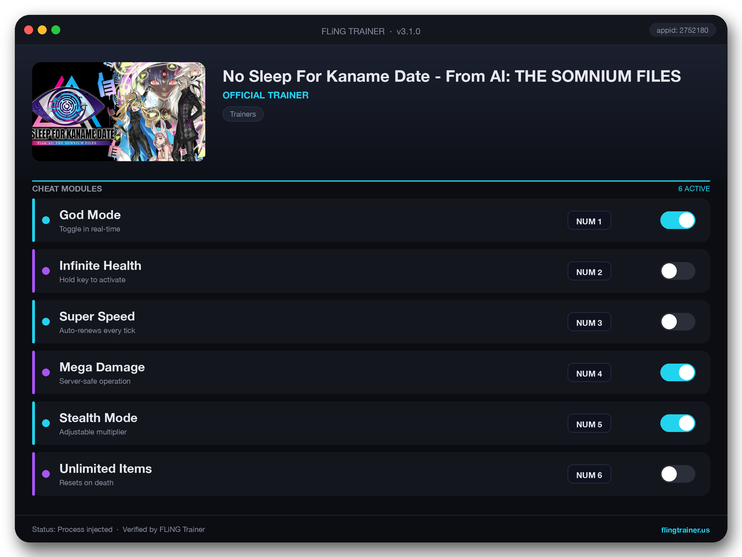 No Sleep For Kaname Date - From AI: THE SOMNIUM FILES Trainer interface