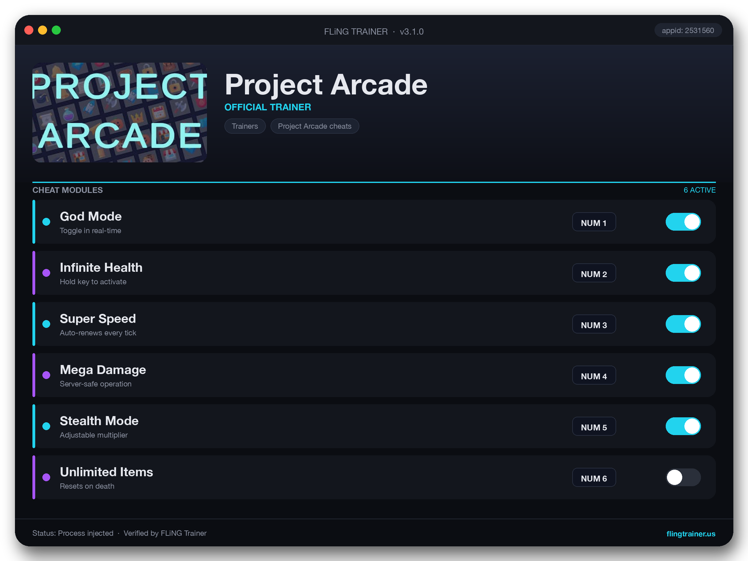 Project Arcade Trainer interface