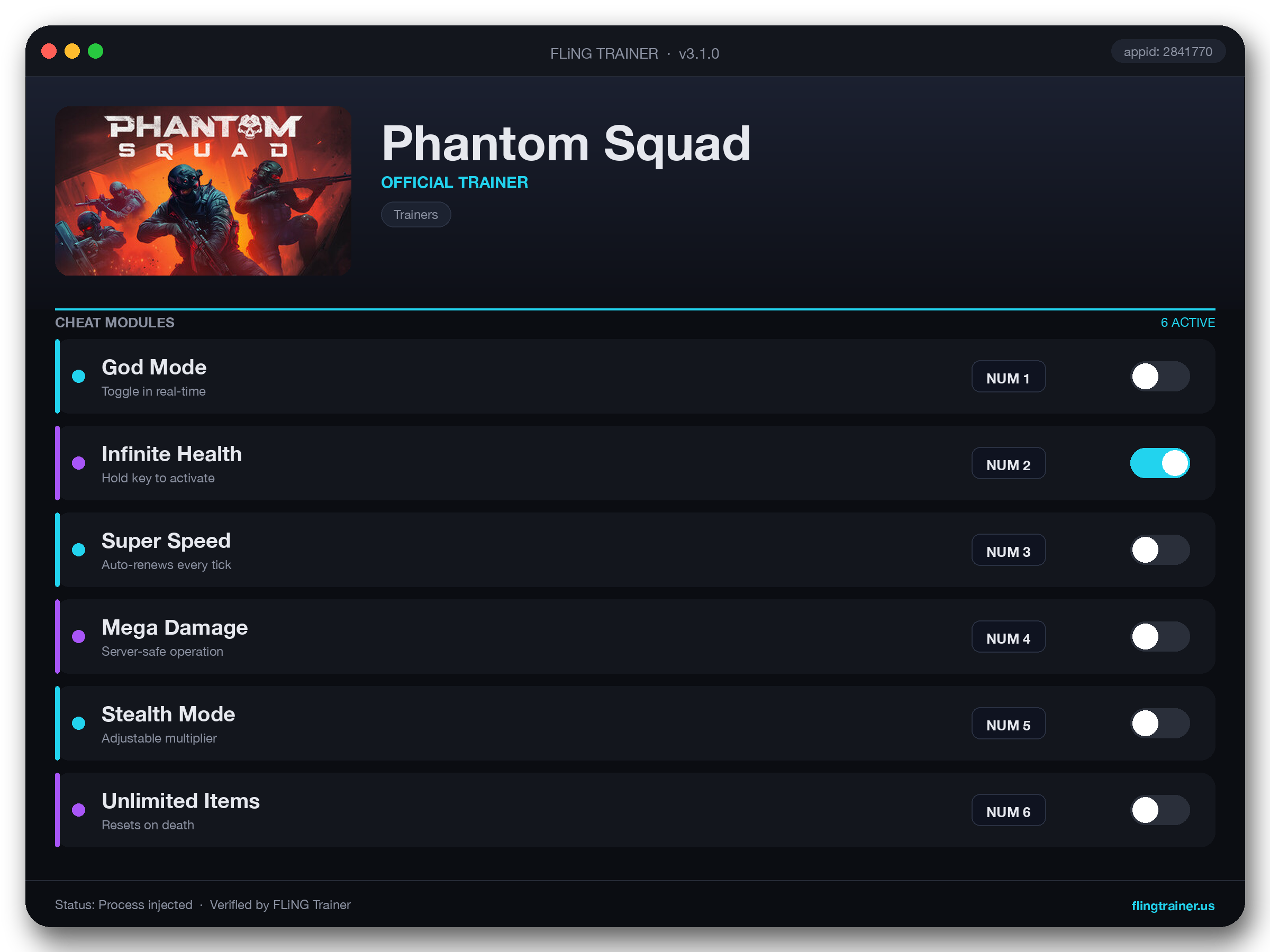 Phantom Squad Trainer interface