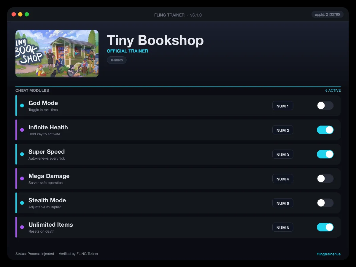 Tiny Bookshop Trainer interface
