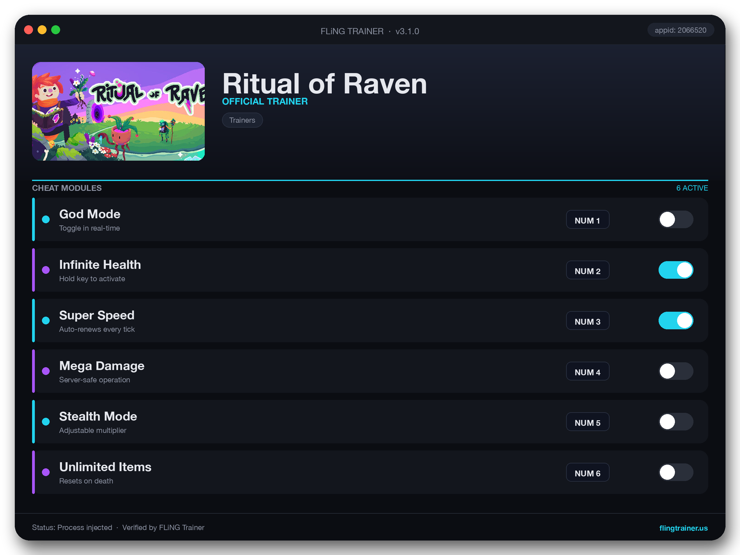 Ritual of Raven Trainer interface