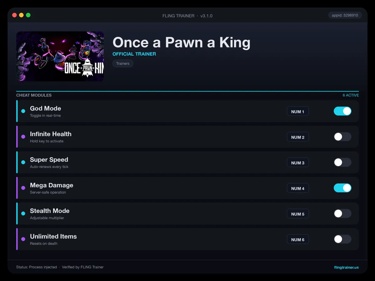 Once a Pawn a King Trainer interface