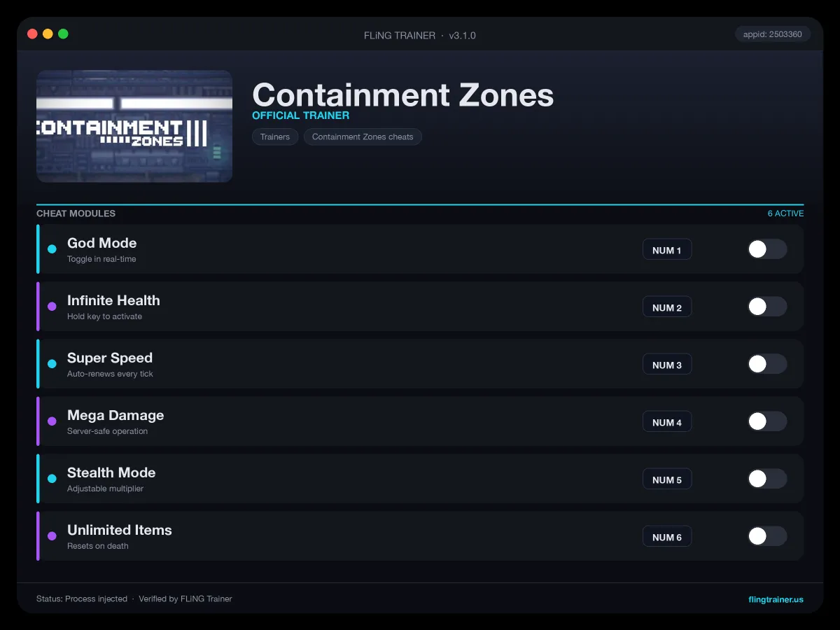 Containment Zones Trainer interface