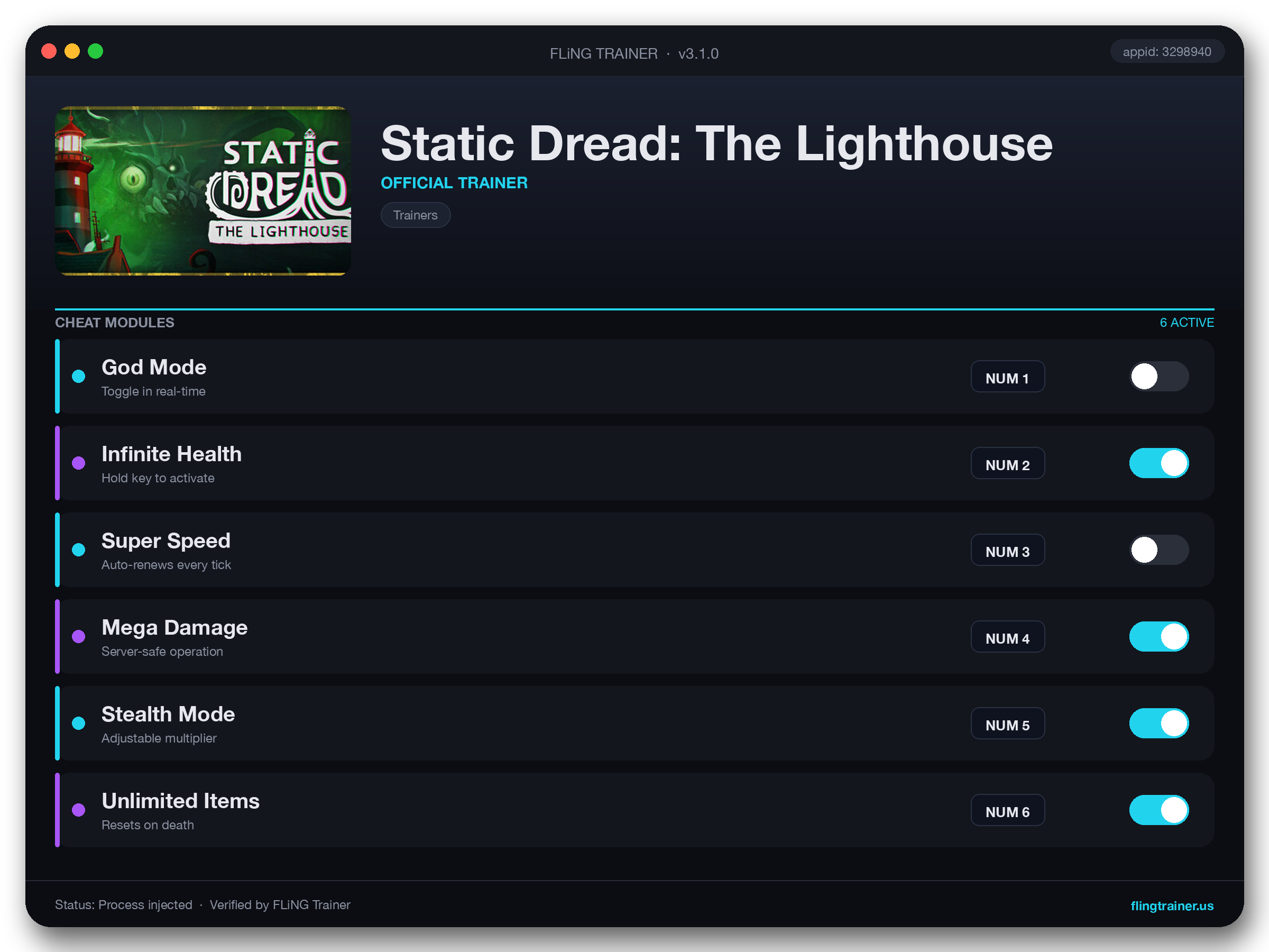 Static Dread: The Lighthouse Trainer interface