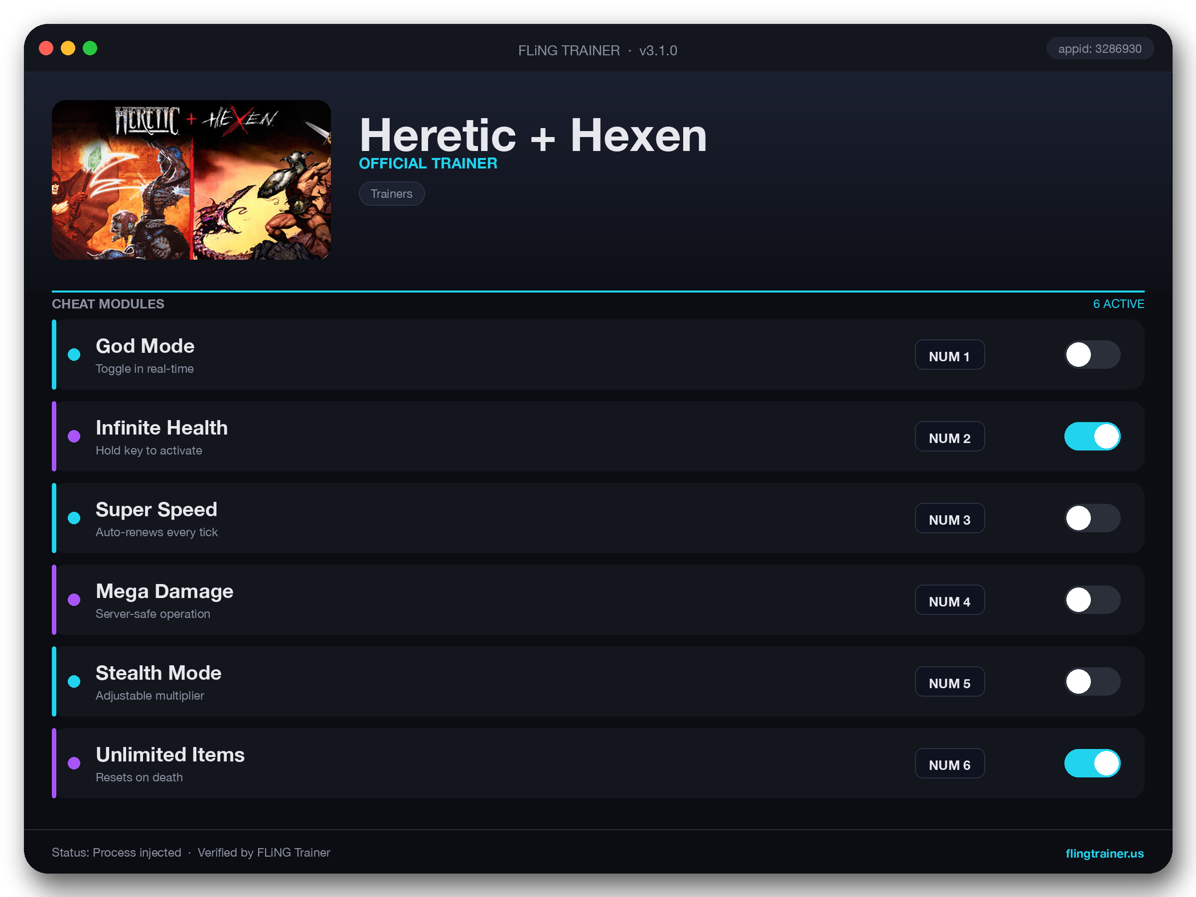 Heretic + Hexen Trainer interface
