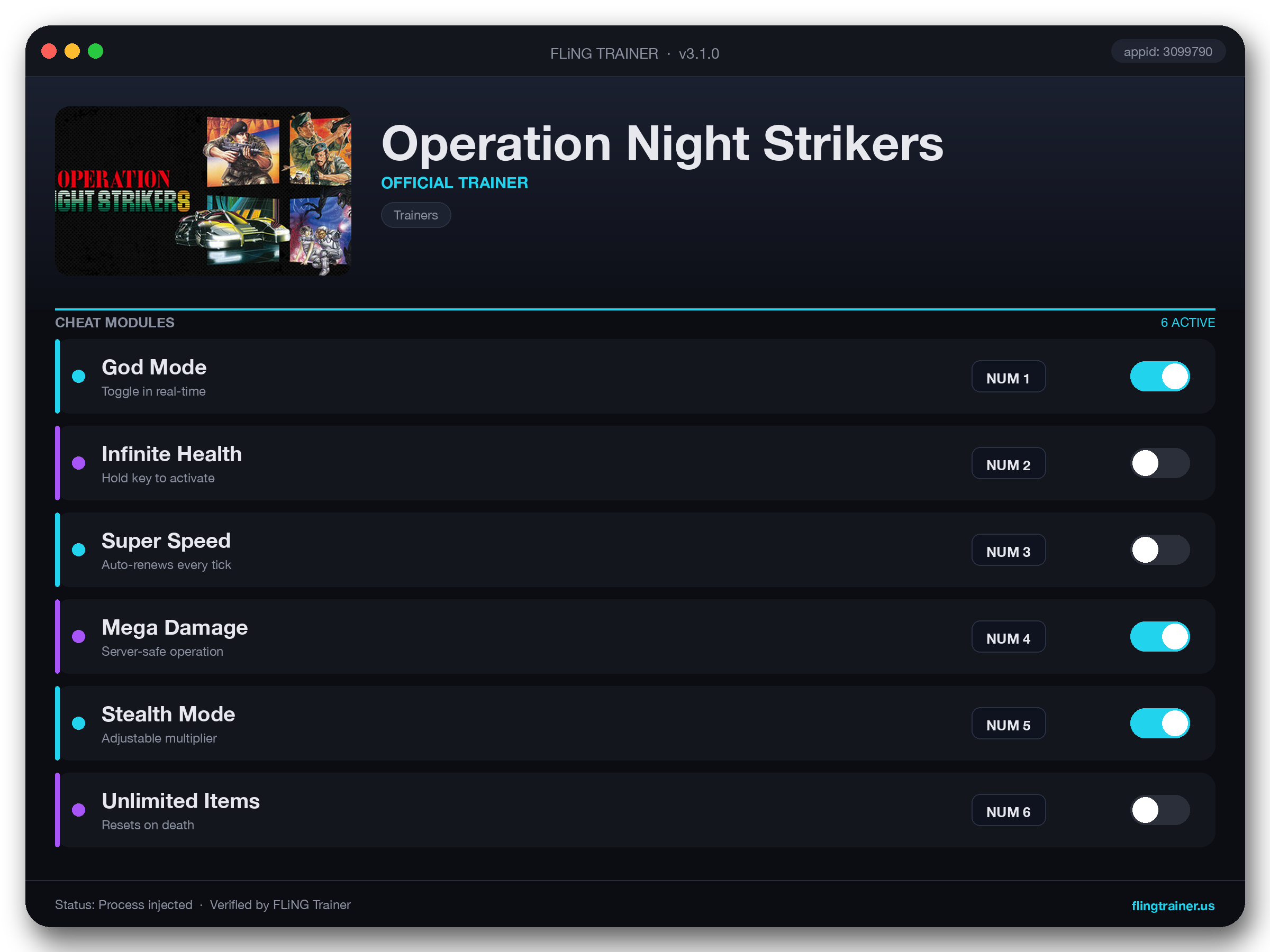 Operation Night Strikers Trainer interface