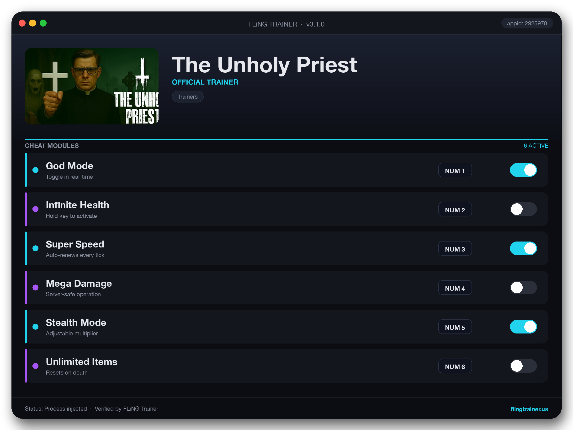 The Unholy Priest Trainer interface