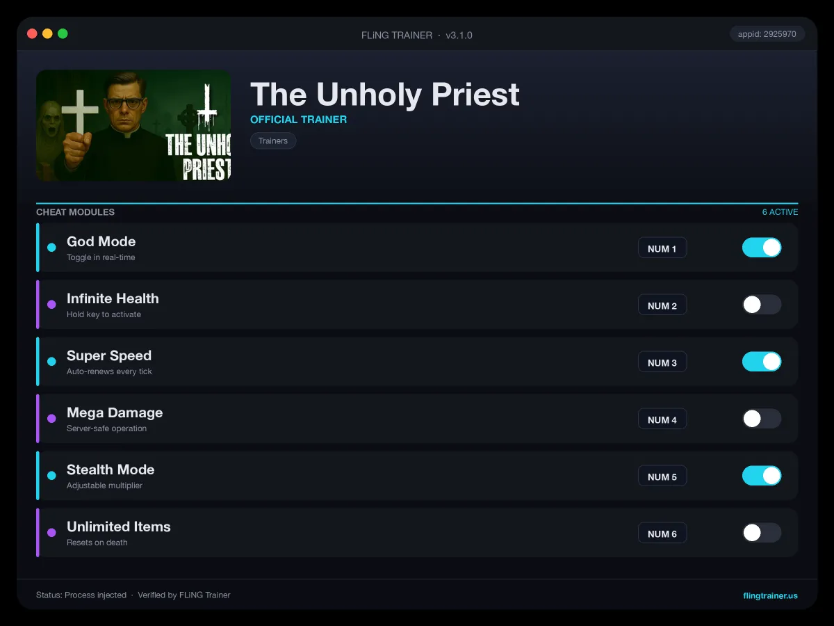 The Unholy Priest Trainer interface