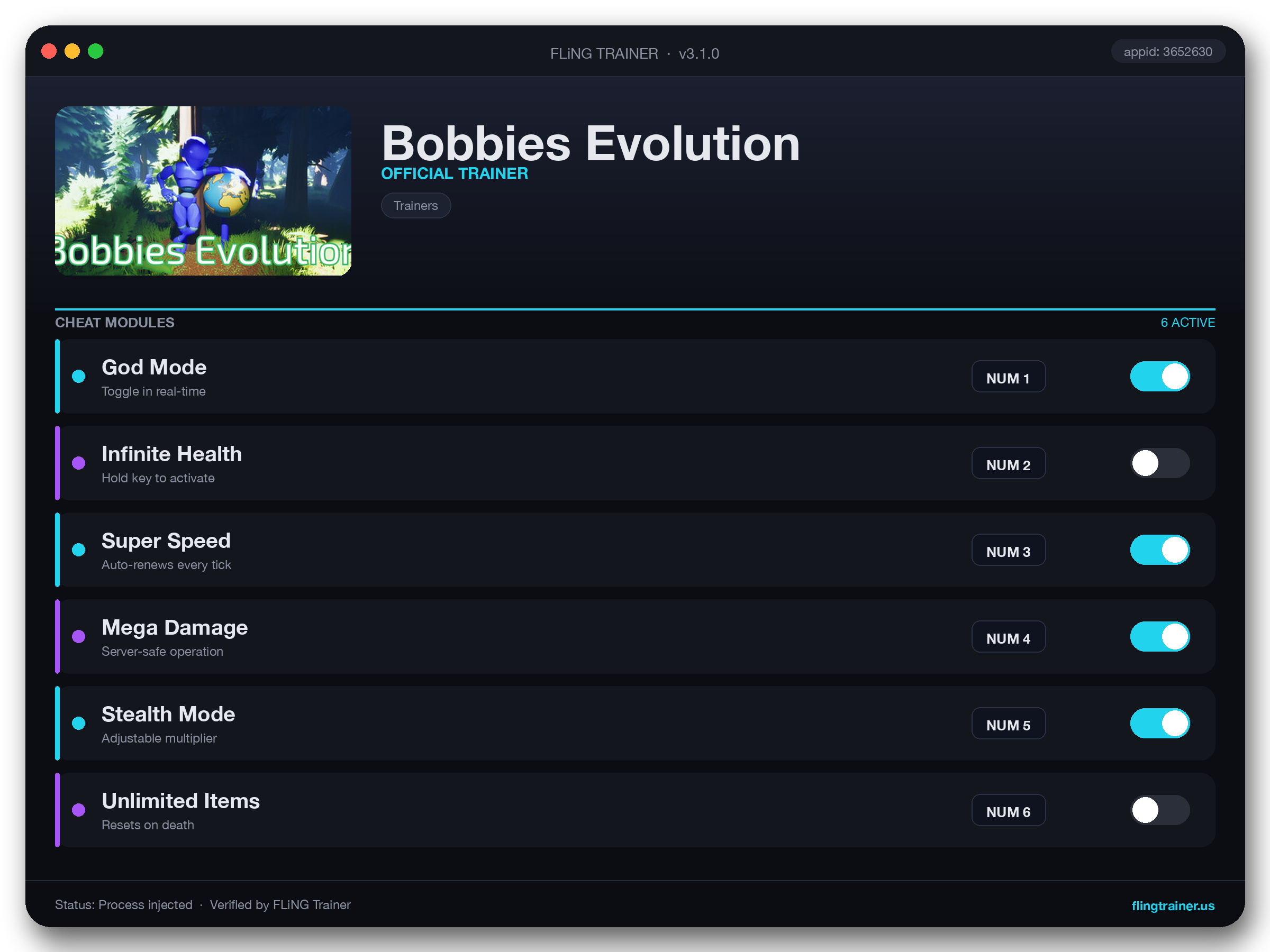 Bobbies Evolution Trainer interface