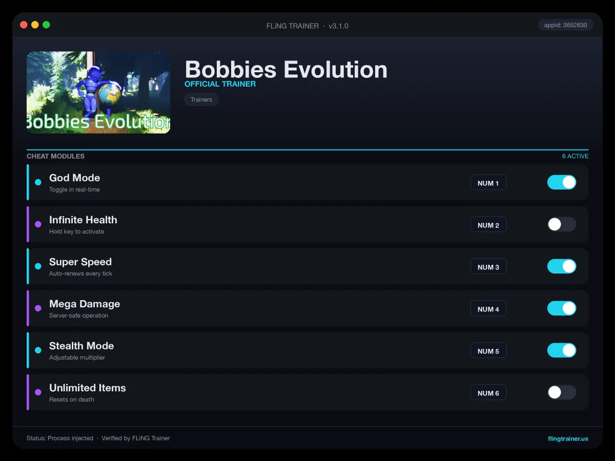 Bobbies Evolution Trainer interface