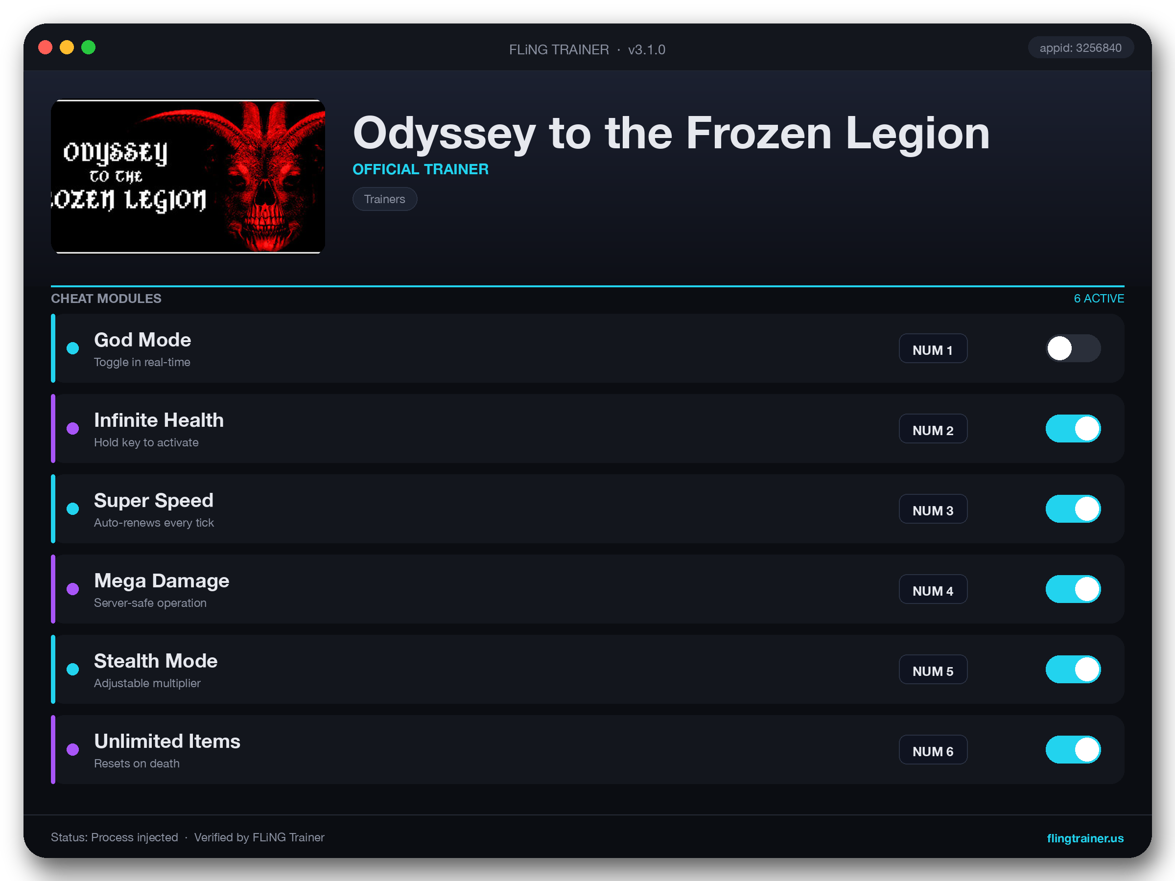 Odyssey to the Frozen Legion Trainer interface