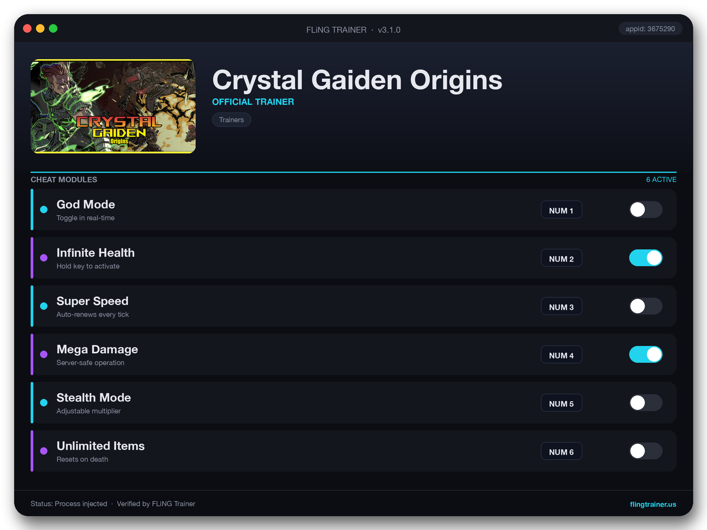 Crystal Gaiden Origins Trainer interface