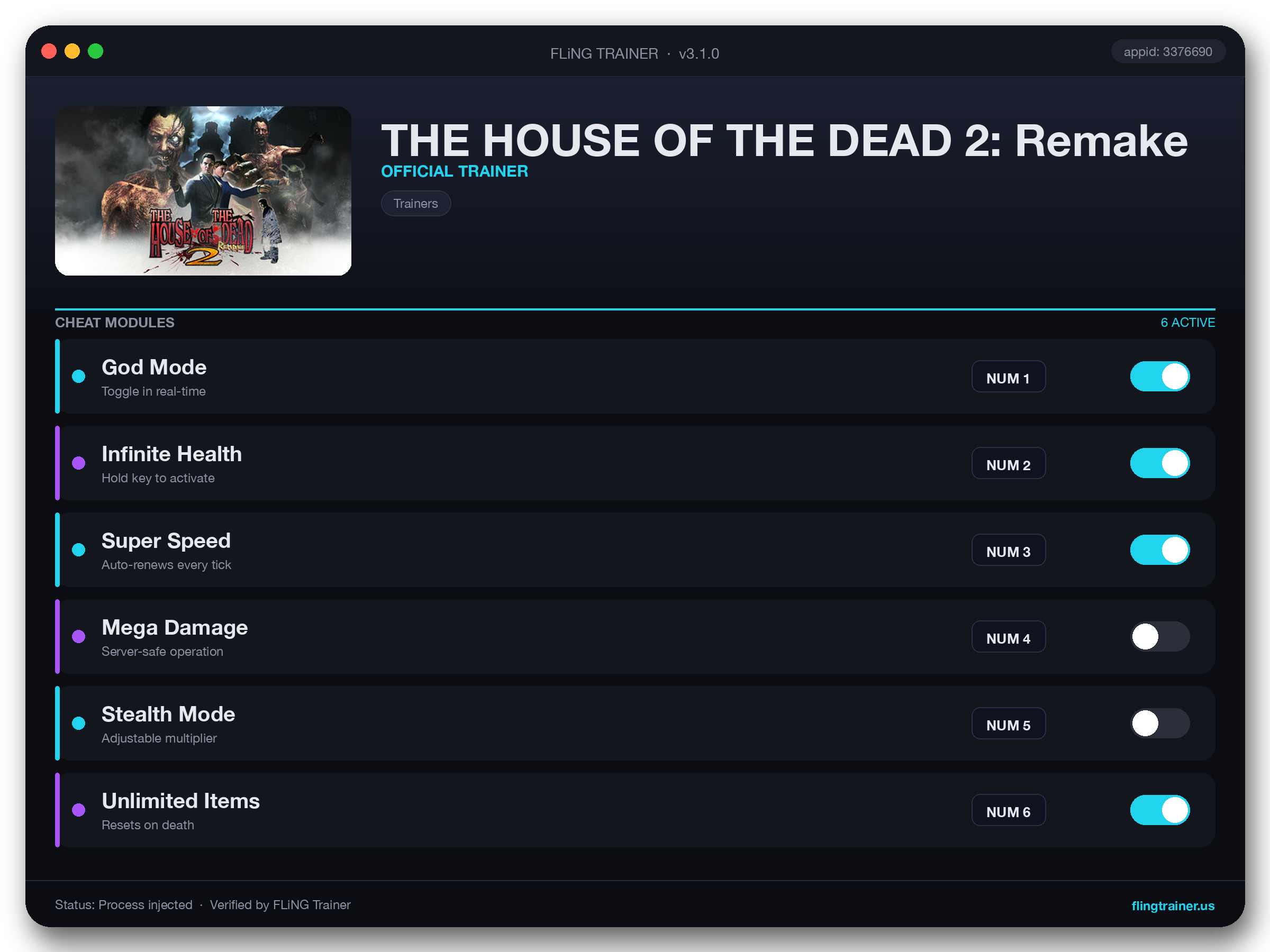 THE HOUSE OF THE DEAD 2: Remake Trainer interface