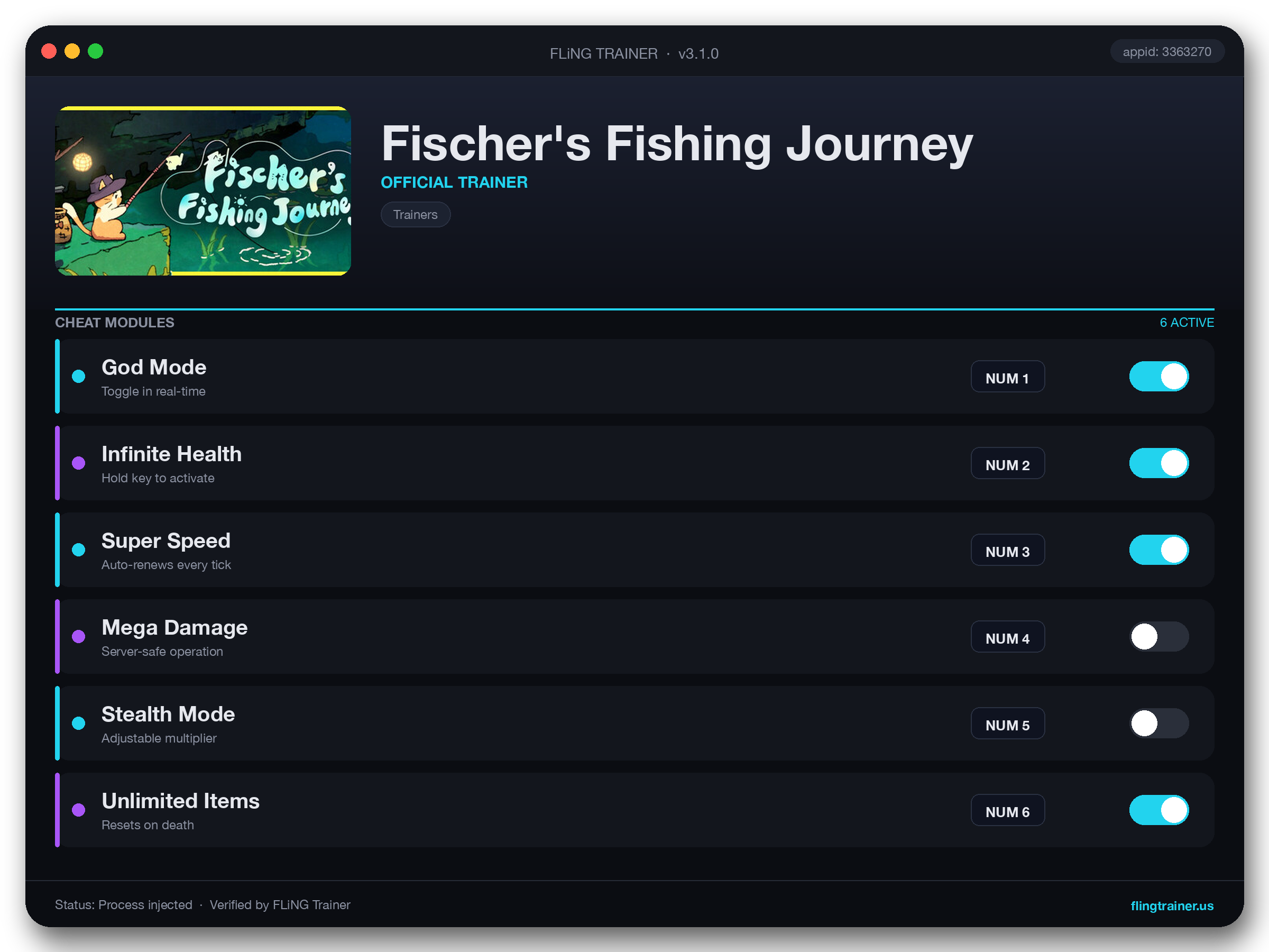 Fischer's Fishing Journey Trainer interface