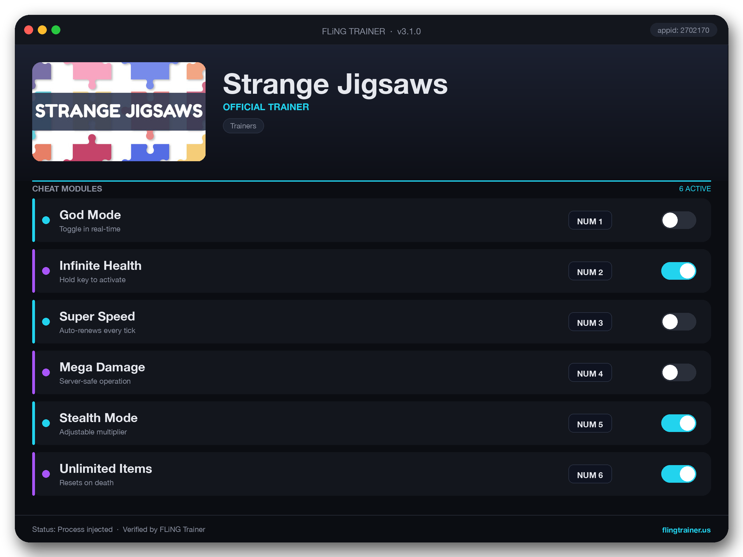 Strange Jigsaws Trainer interface