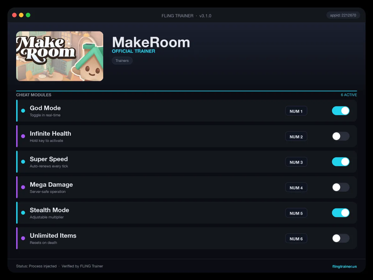 MakeRoom Trainer interface