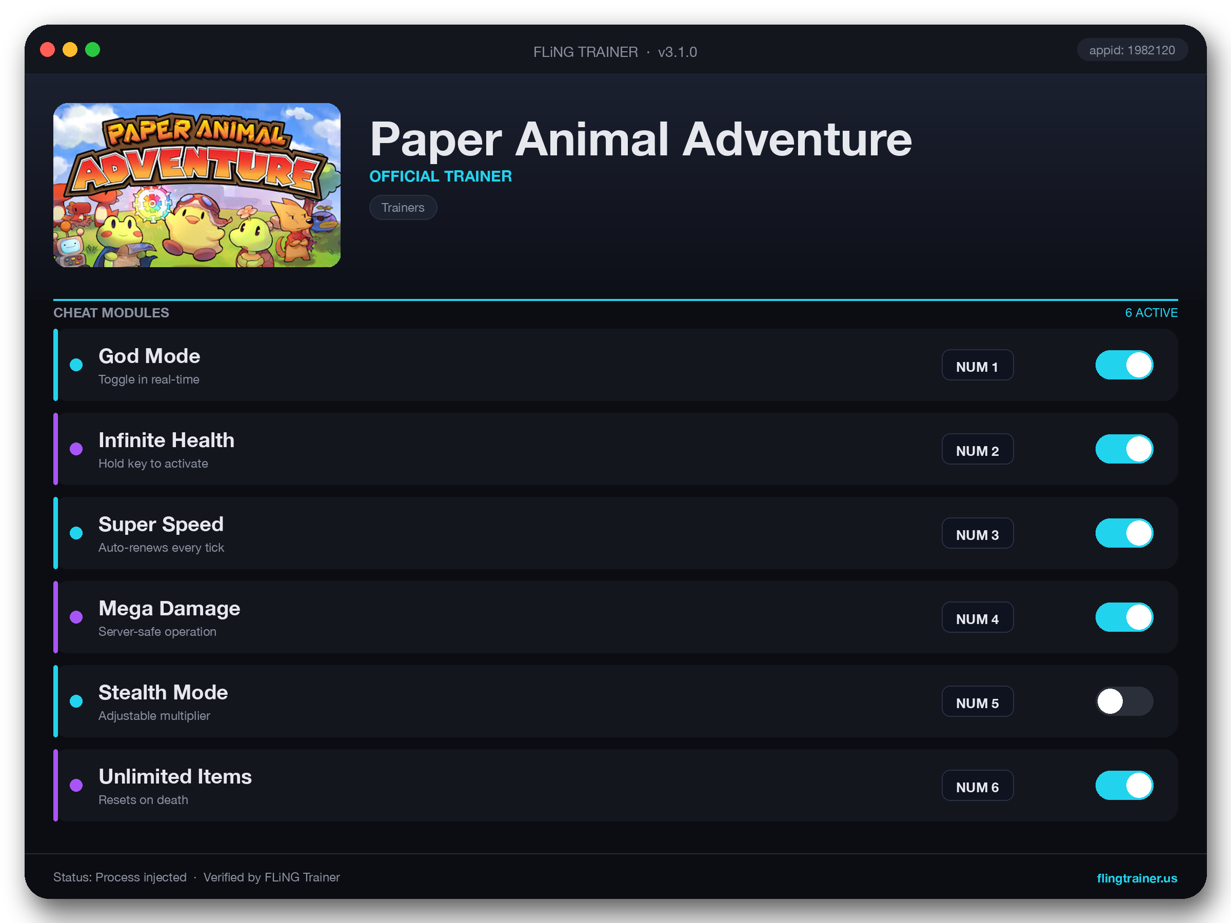Paper Animal Adventure Trainer interface
