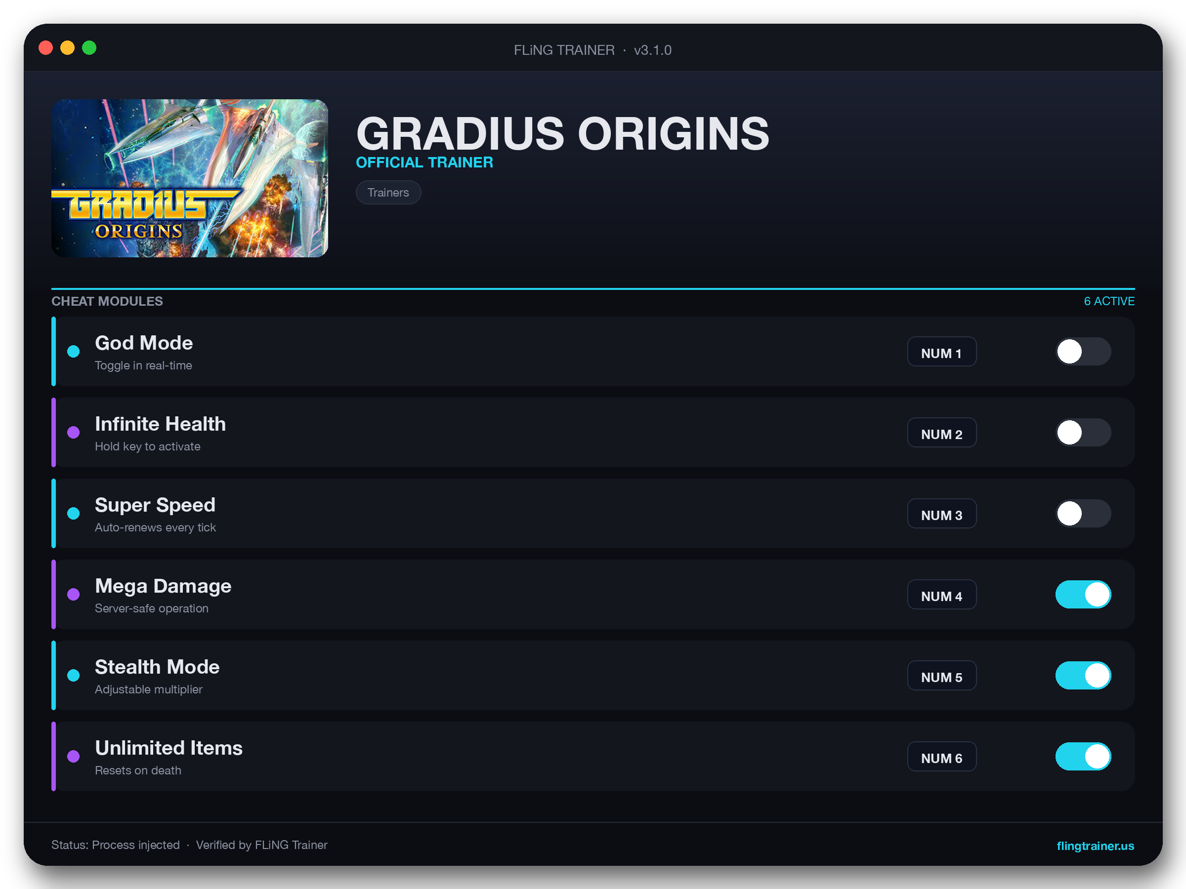 GRADIUS ORIGINS Trainer interface