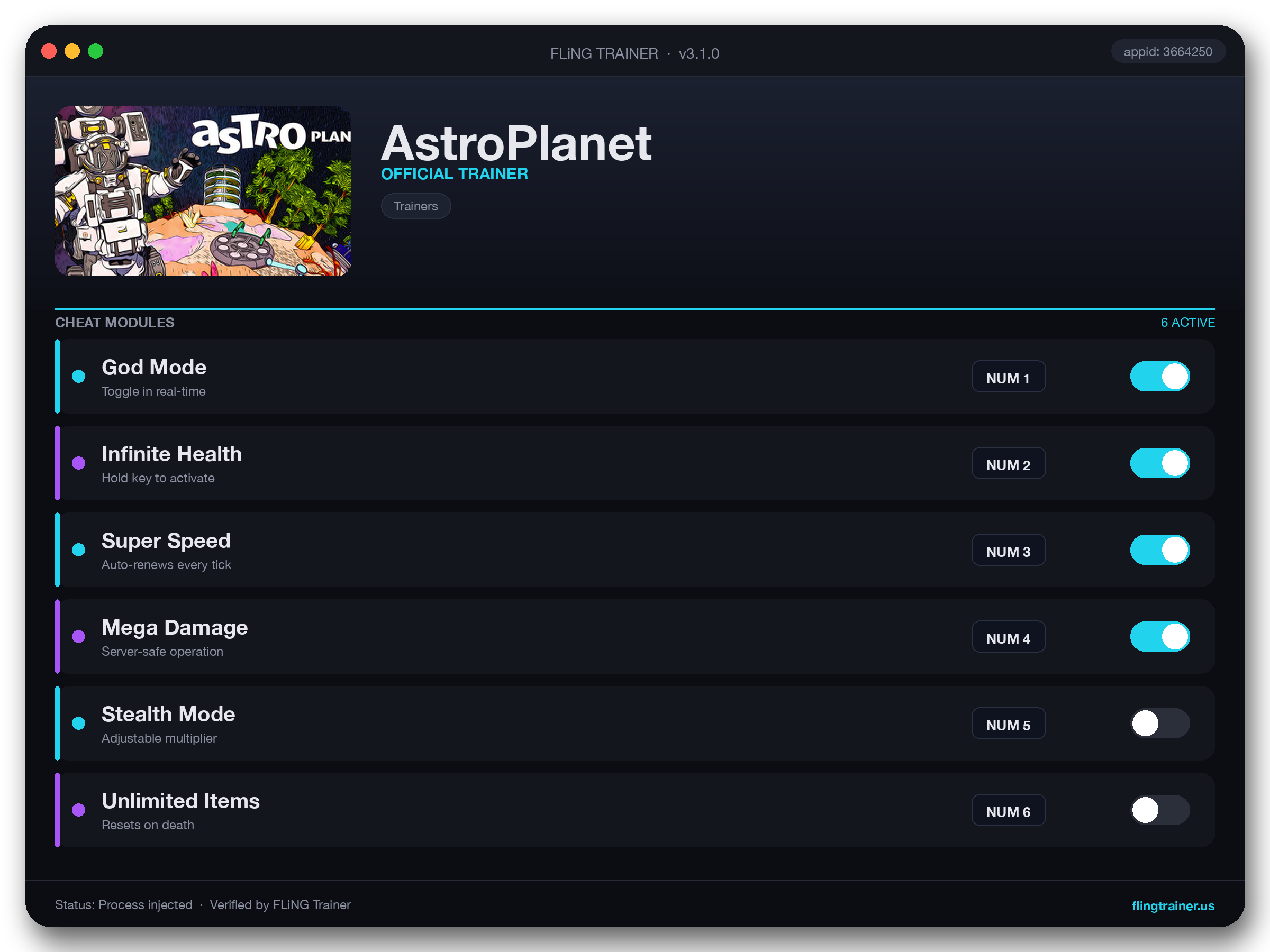 AstroPlanet Trainer interface