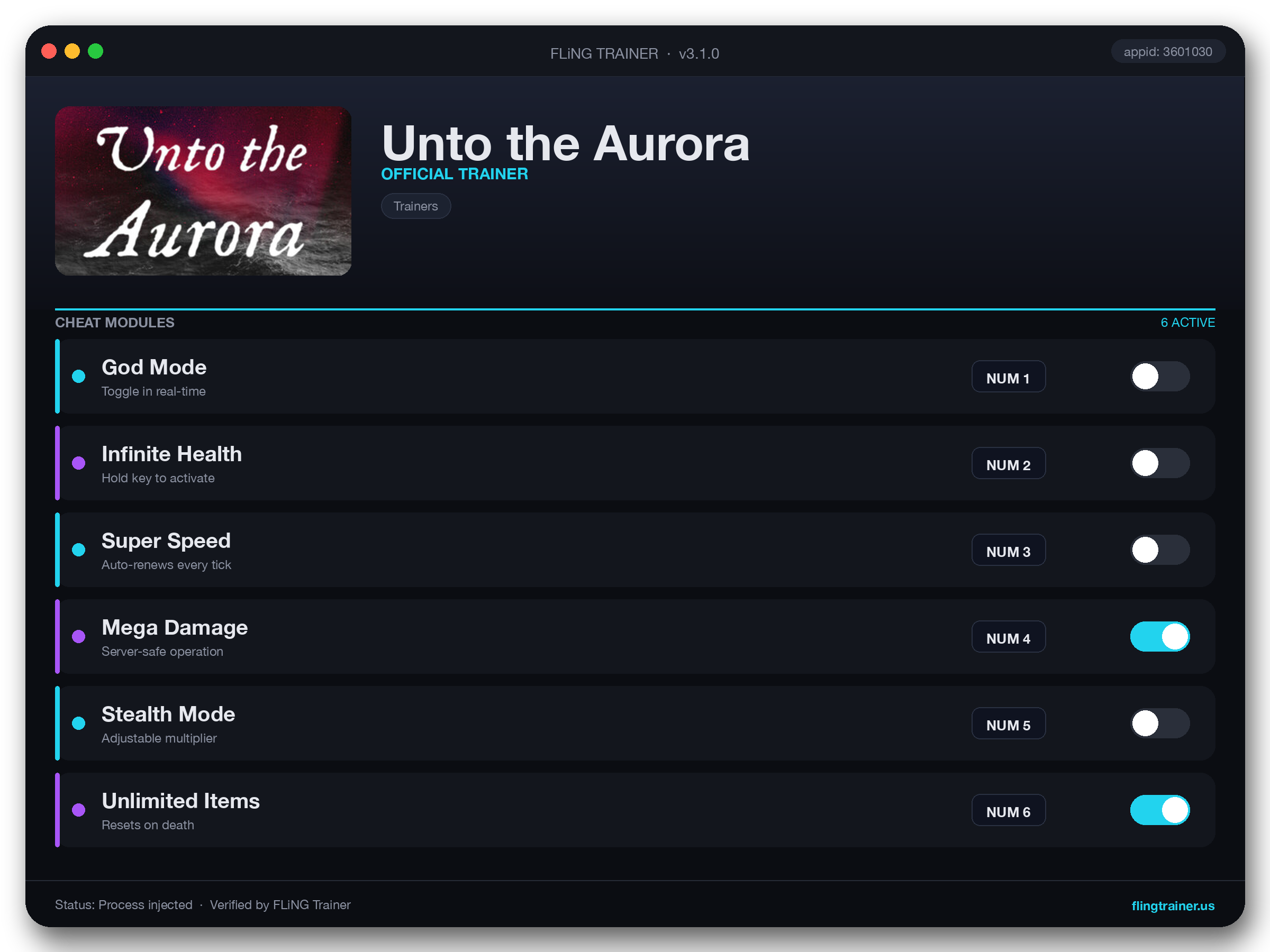Unto the Aurora Trainer interface